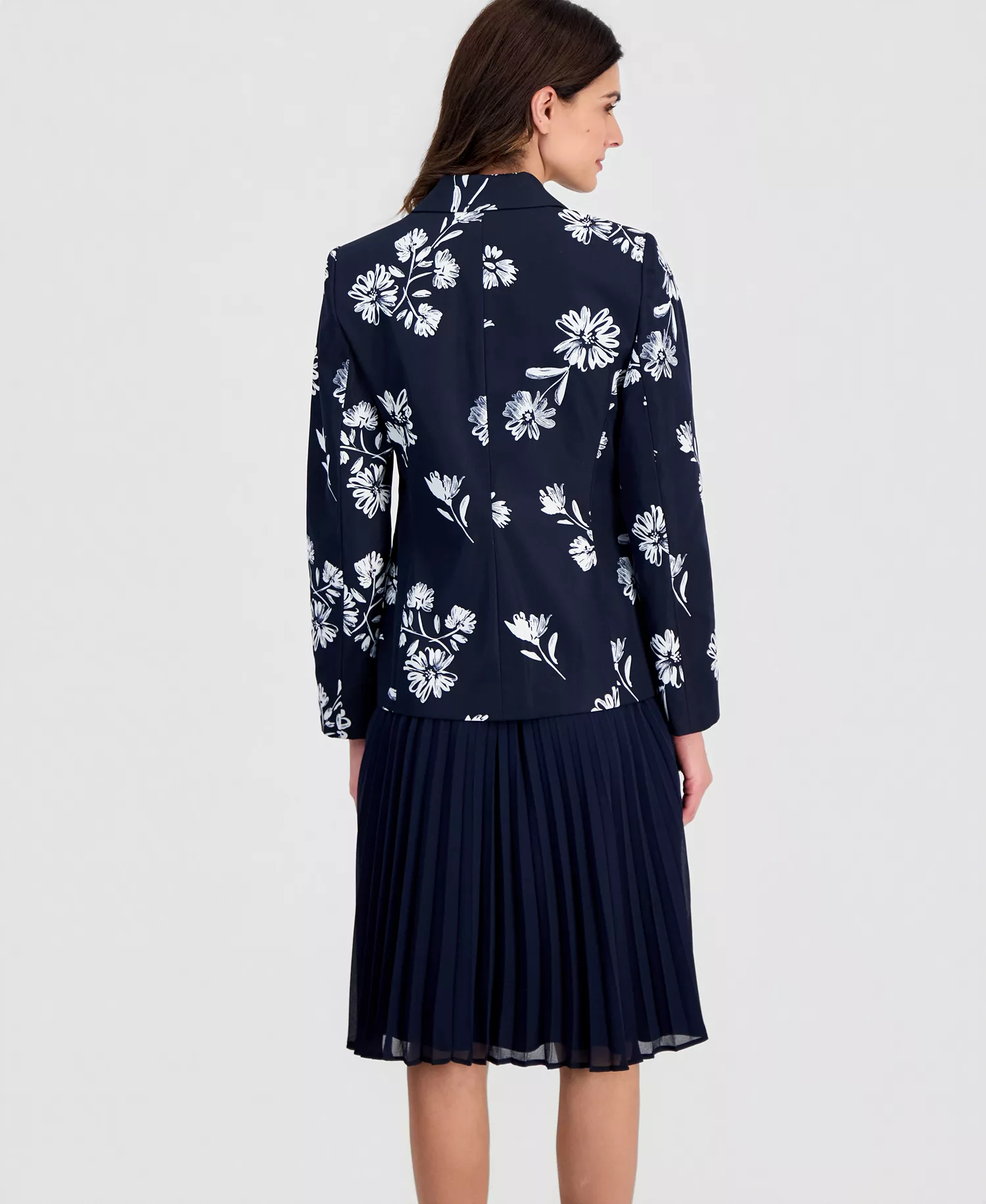 Petite Printed One-Button Jacket - Navy Ivory - 10P