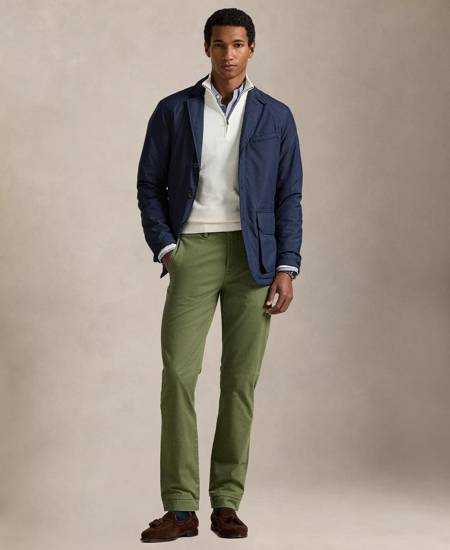 Men's Straight-Fit Stretch Chino Pants - Army Olive - 30 - 30