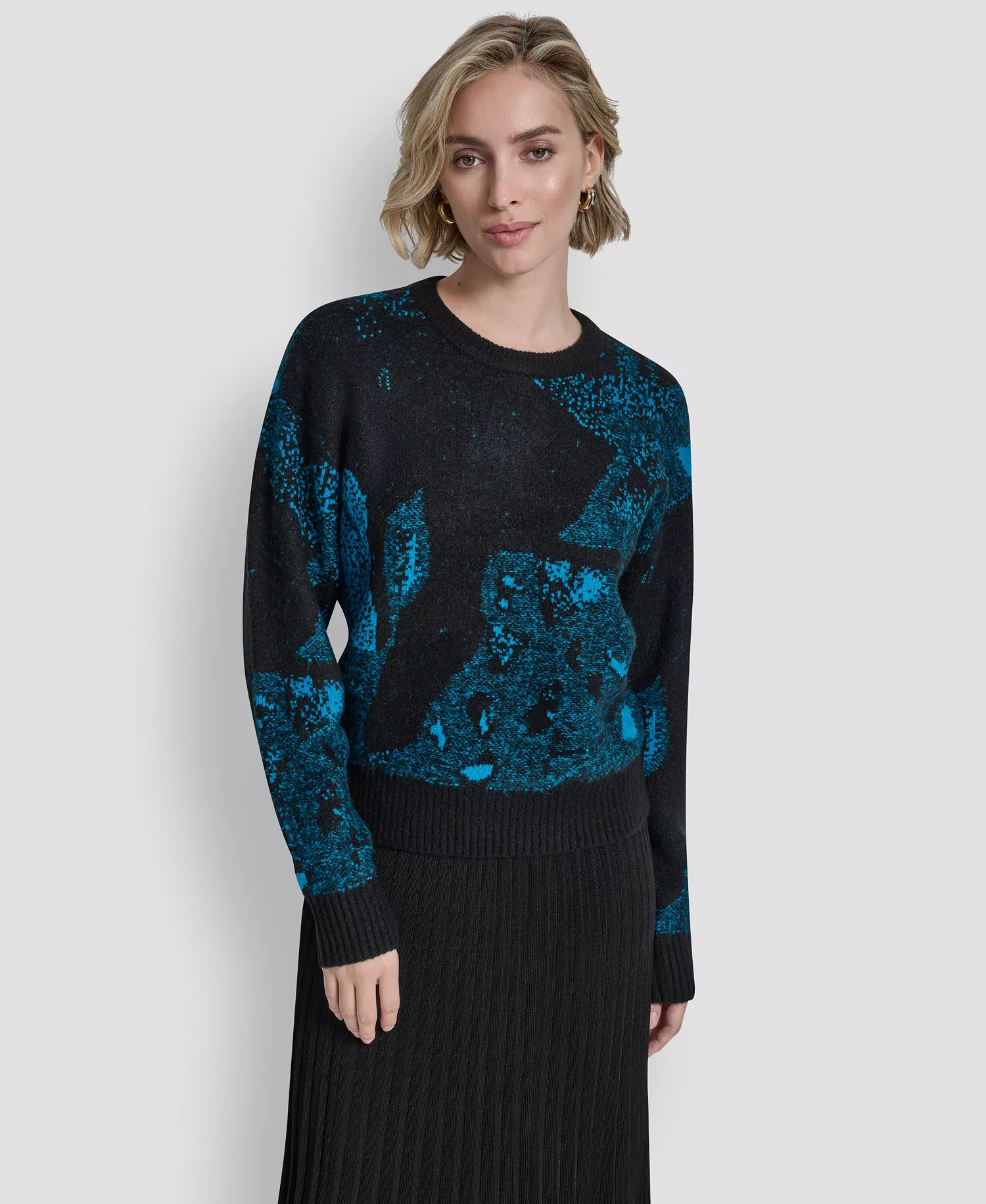 Women's Long-Sleeve Intarsia Mohair Sweater - Black/ocean Blue - L