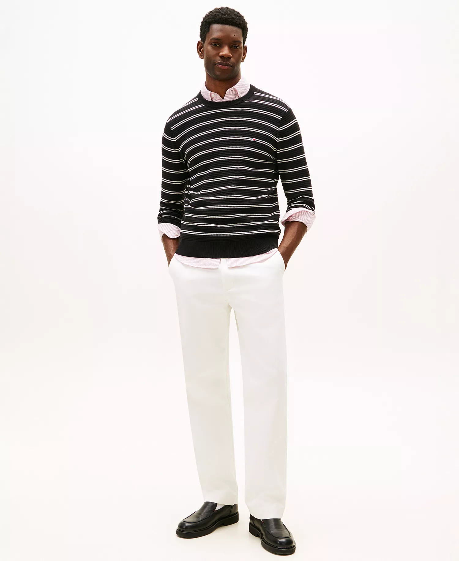 Men's Textured Cotton Crewneck Sweater - Black/Ivory Petal - L