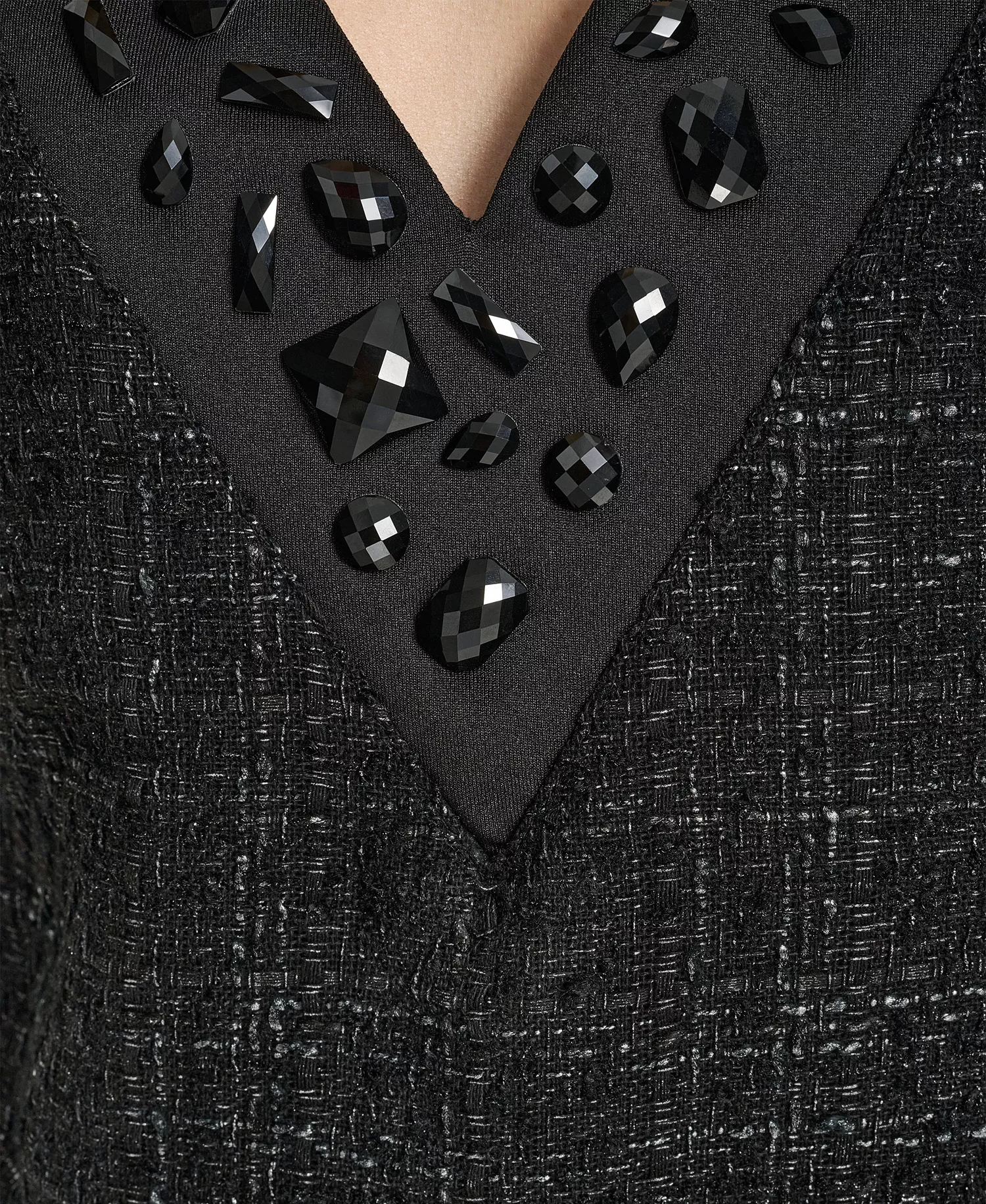 Women's Mix Media Short Sleeves Shift Dress - Black - XS