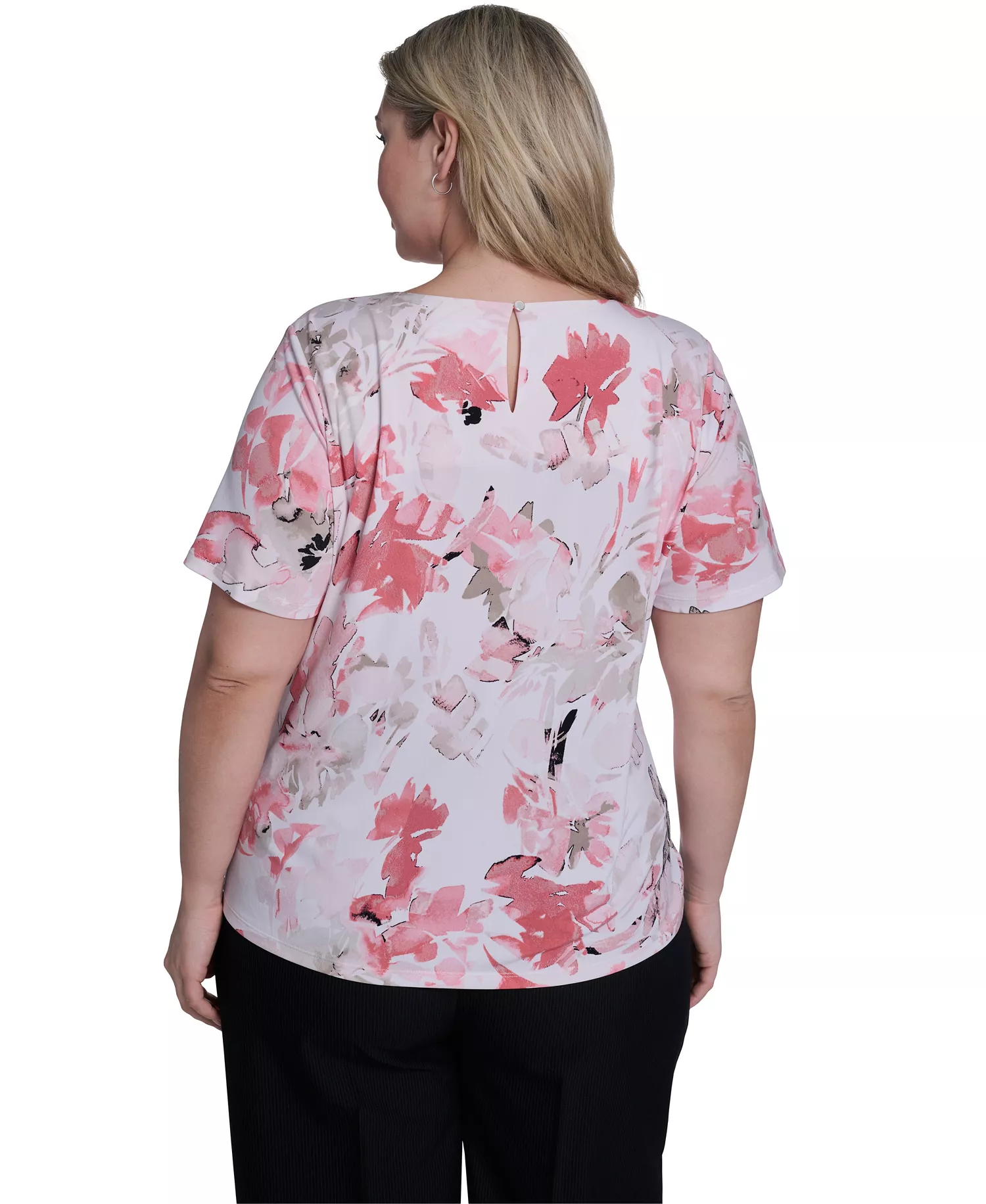 Plus Size Knit Short-Sleeve Crew Neck Top - Petal/Latte Multi - 1X