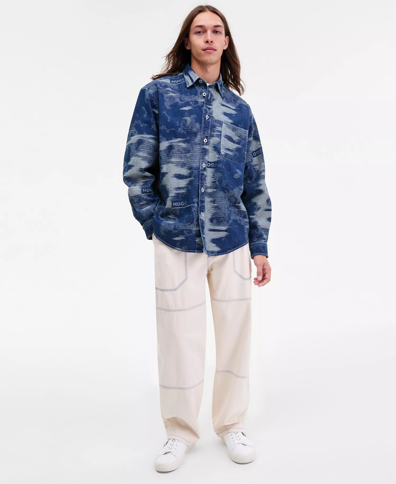 Men's Ebalto Denim Jacquard HUGO Jacket - Medium Blue - M