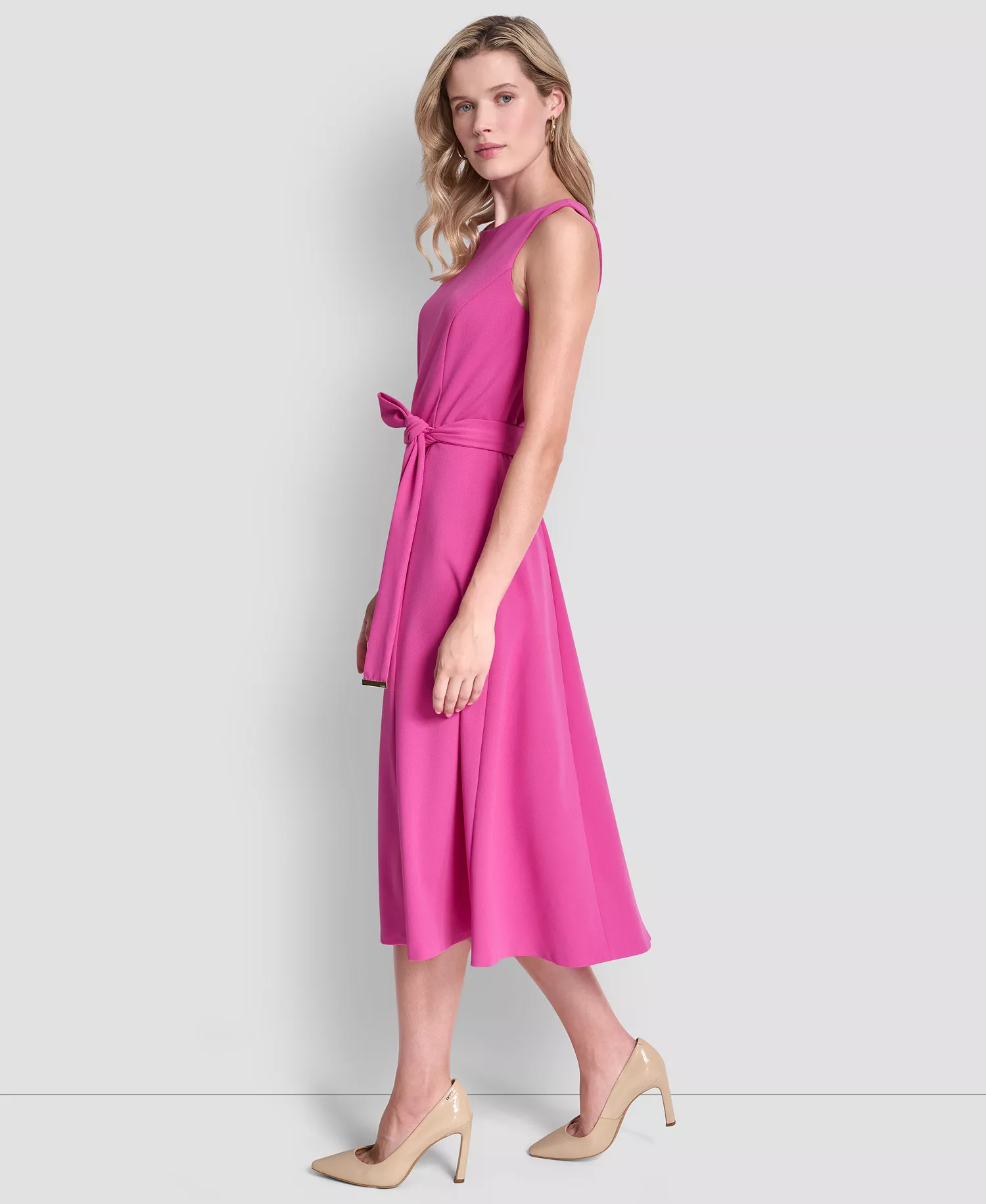 Women's Sleeveless Boat Neck Scuba Crepe Midi Dress - Rose Violet - 10