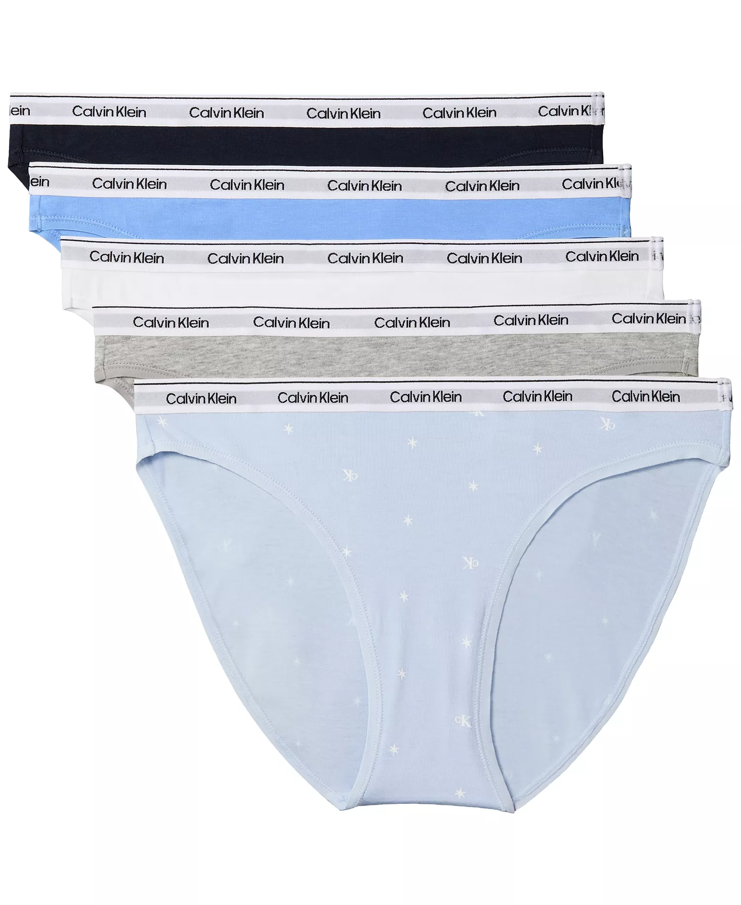 Women's 5-Pack. Modern Logo Low-Rise Bikini Underwear QD5208 - Shoreline/ Blue Descent/ White/ Grey Heather/ Seeing Stars Breezy Blue - L