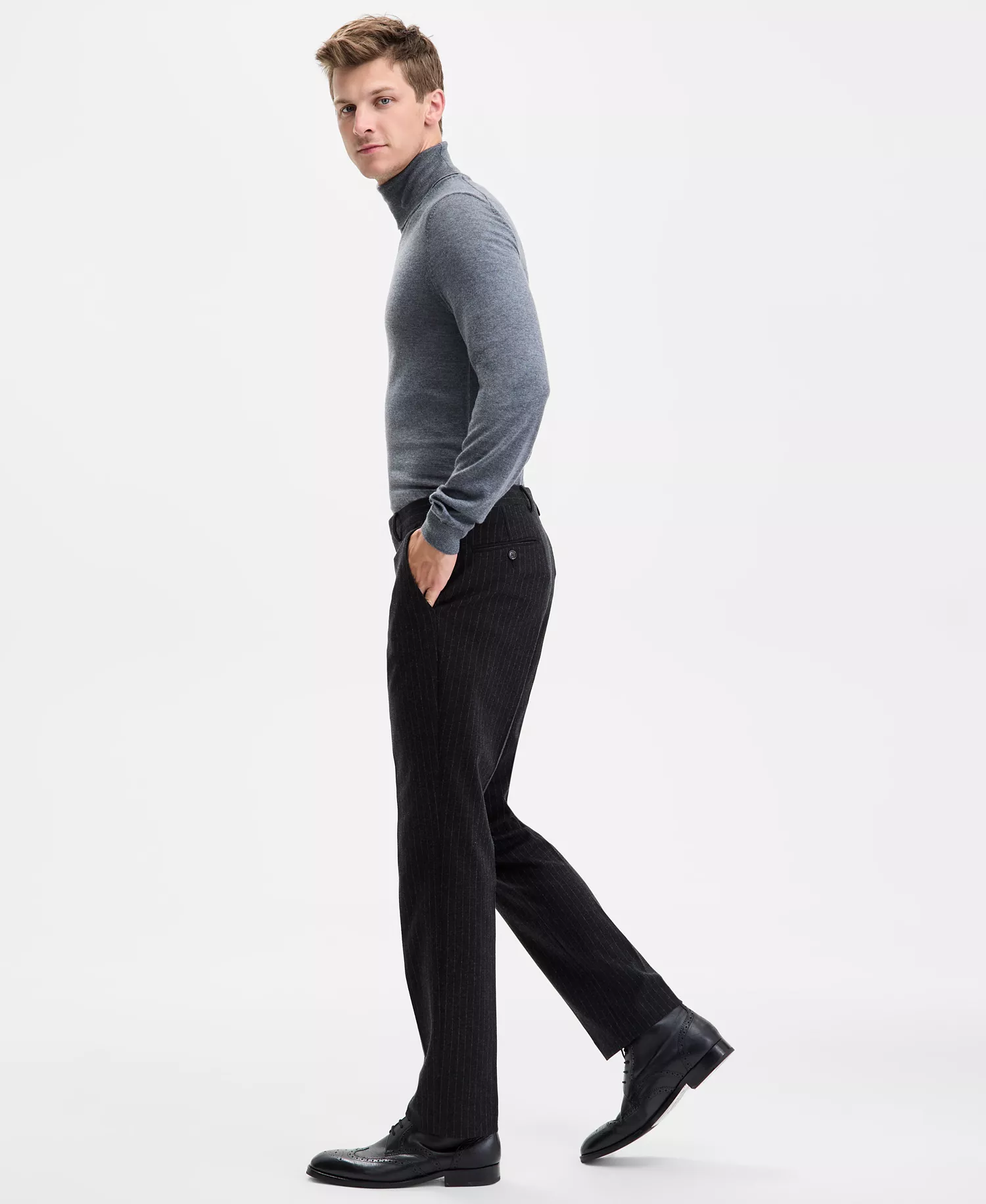 Men's Modern-Fit Wool Pinstripe Suit Separate Pants  - Charcoal Pinstripe - 29 - 30