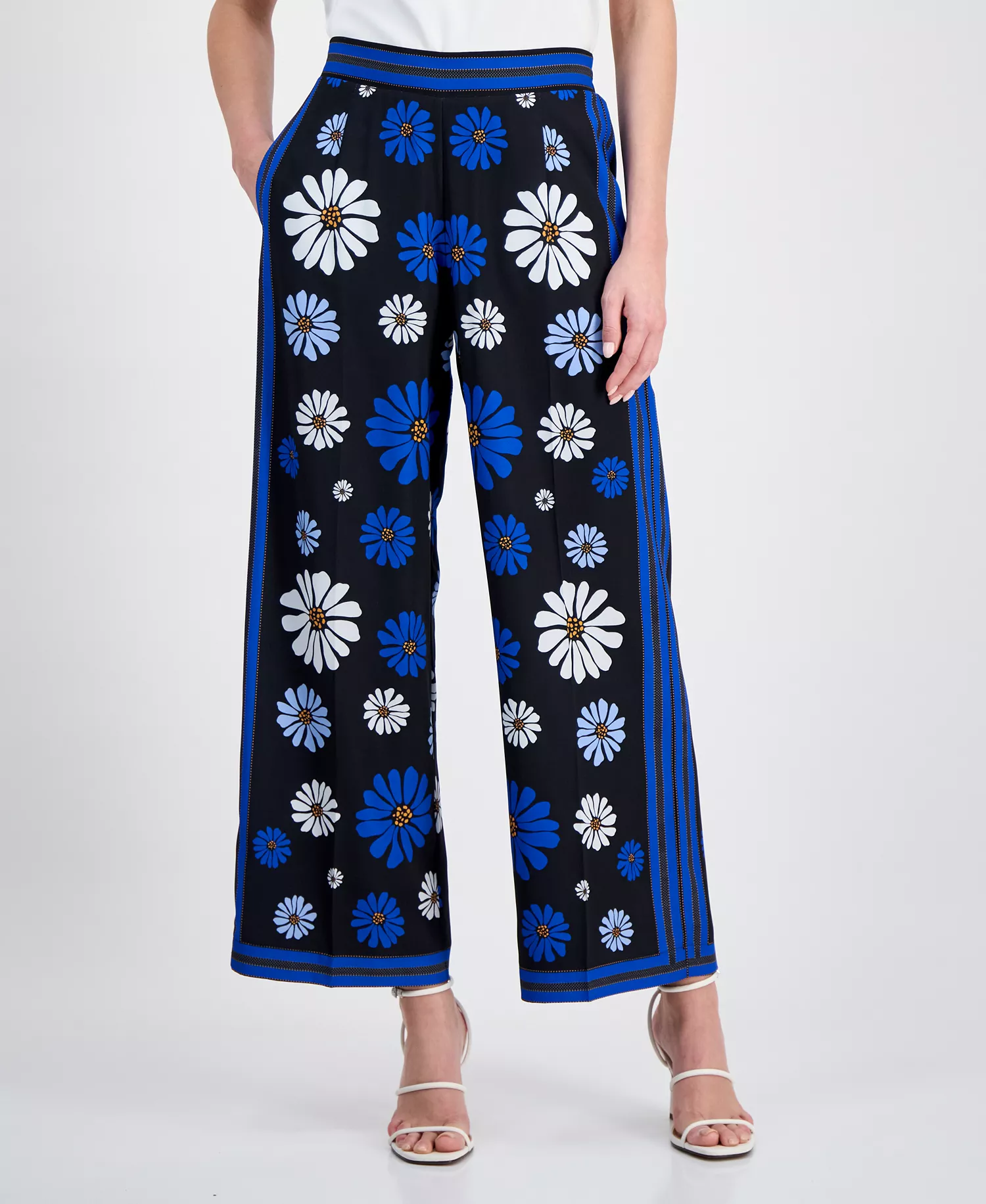 Women's Floral Wide-Leg Ankle Pants - Colbat Daisy Print - L