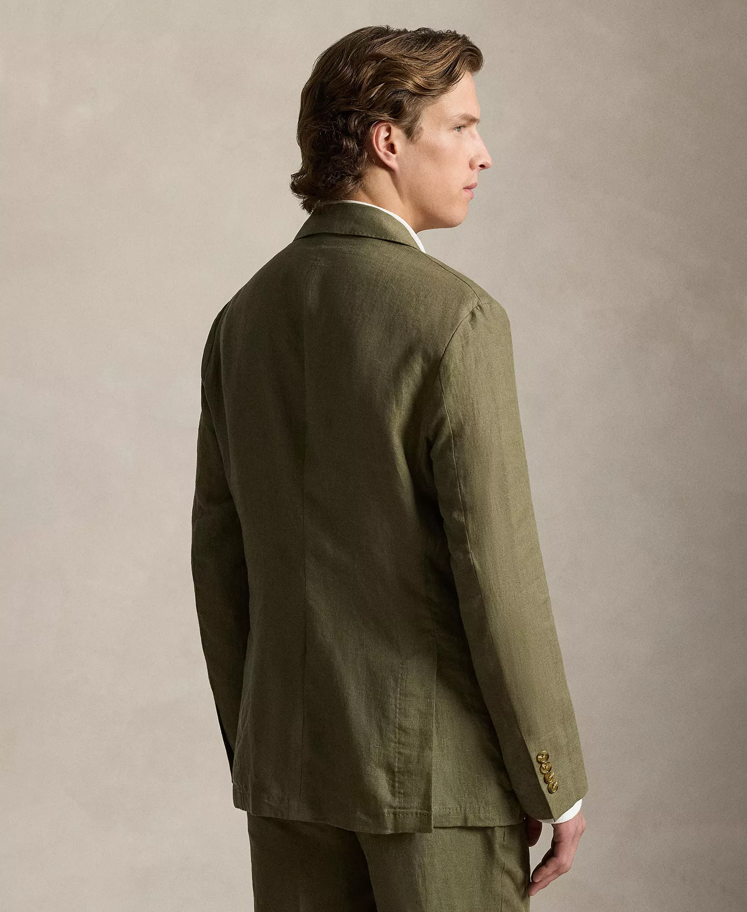 Men's Polo Soft Modern Linen Suit Jacket - Basic  Olive - 38
