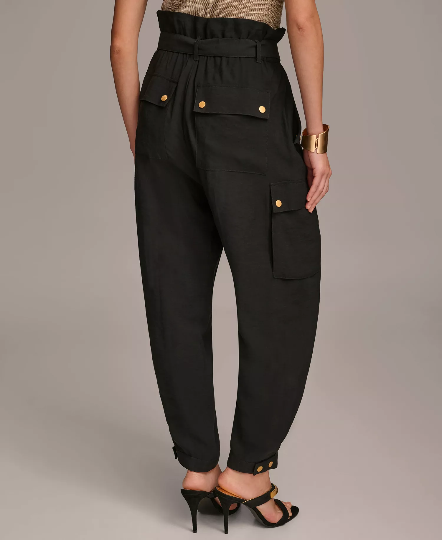 Women's Belted Cargo Pants - Black - 16
