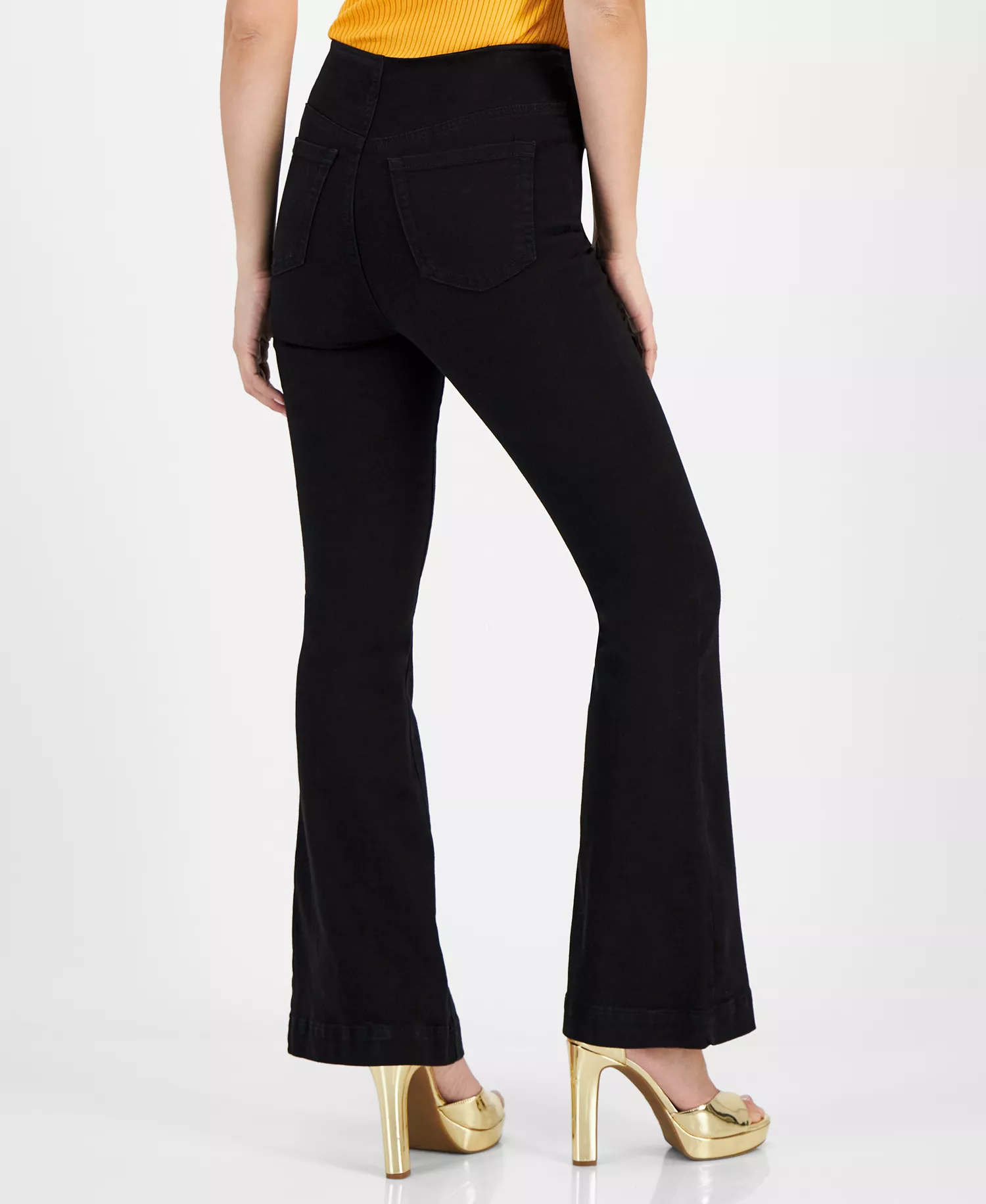 Women's High-Rise Flared-Leg Jeans, Created for Macy's - Deep Black - 4
