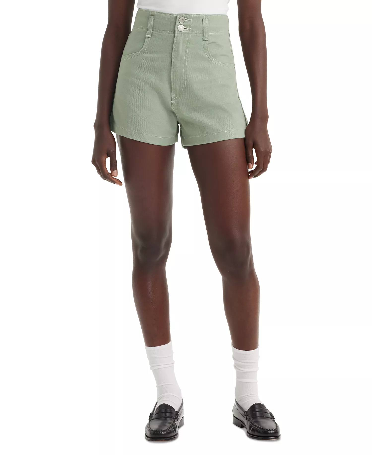 Women's Cotton High-Rise Double Button Mom Shorts - Lily Pad - 24