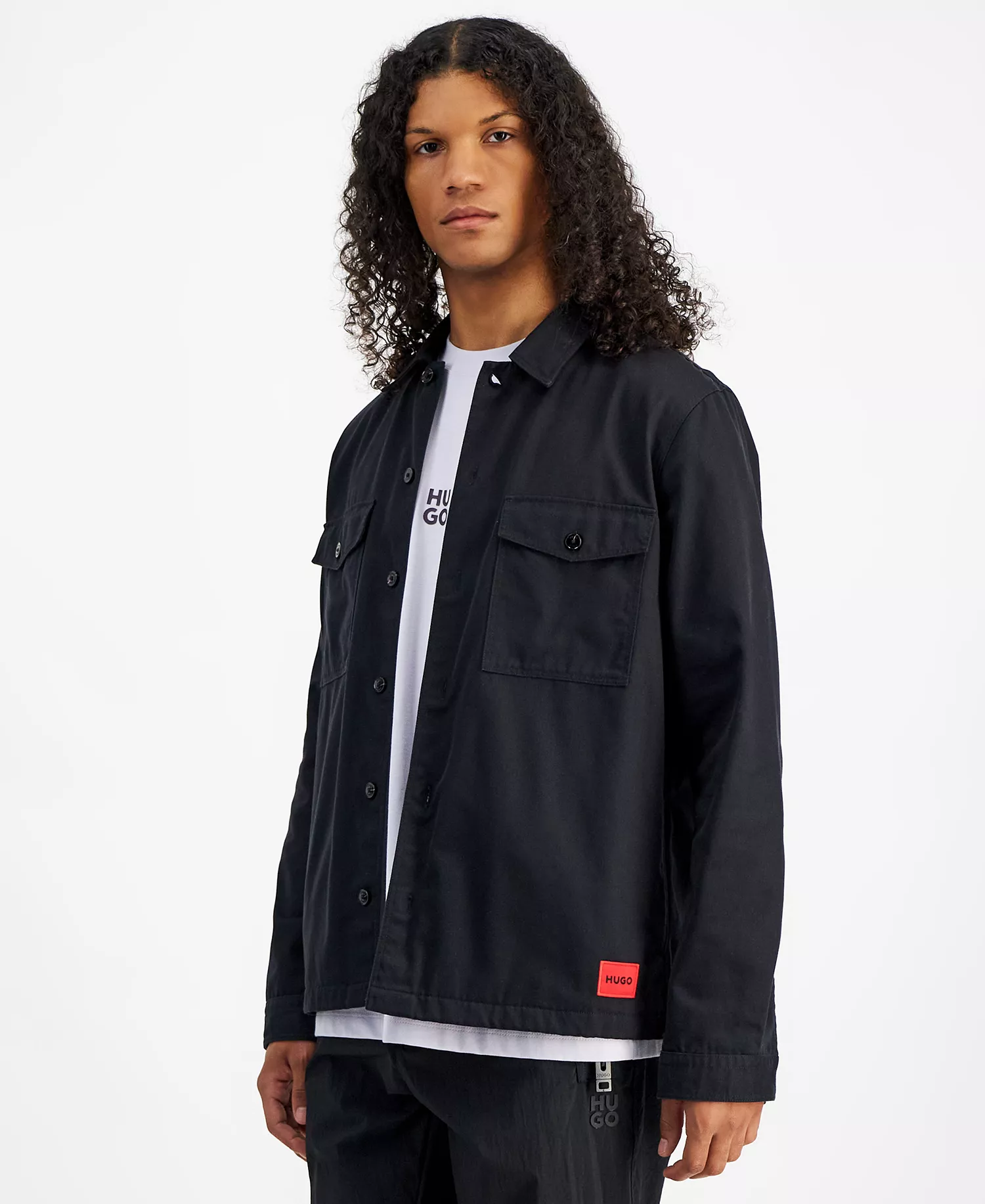 Men's Oversized-Fit Shirt Jacket - Black - L