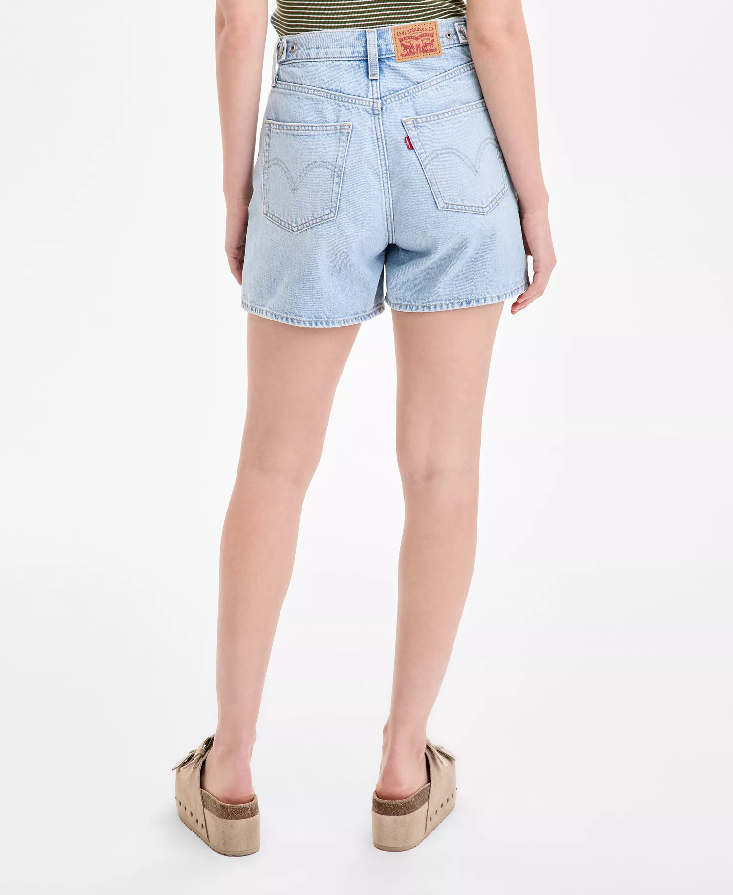 Women's Cotton Cinch-Waist Denim Shorts  - Abraided Art Short - Light Wash - 24