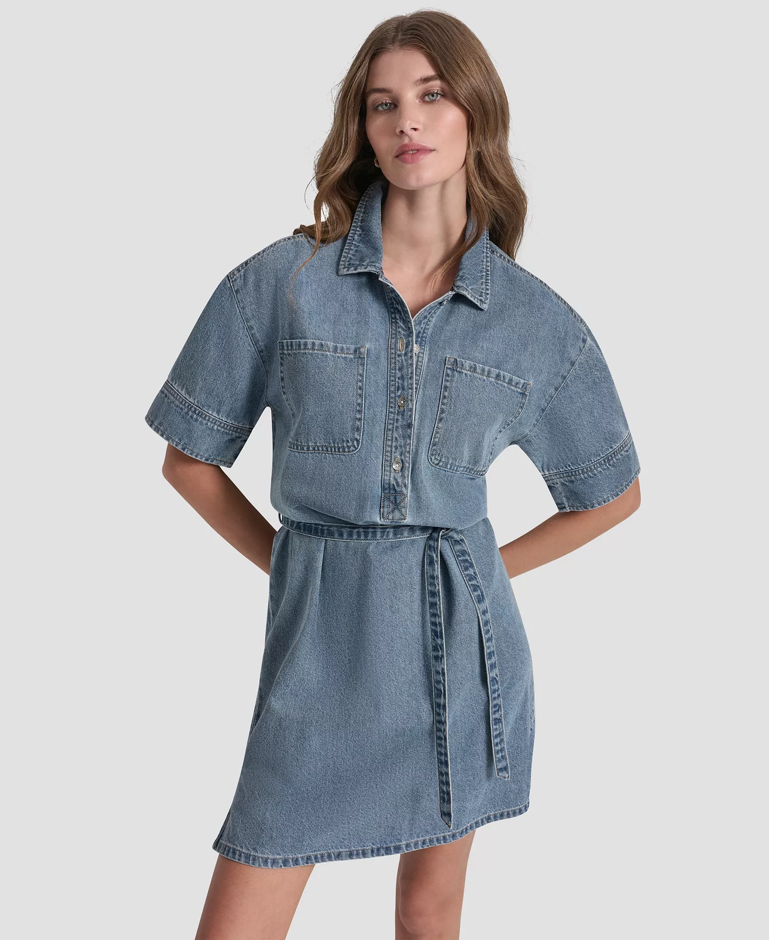 Women's Button-Front Shirt Dress With Removable Belt - Cooper - L