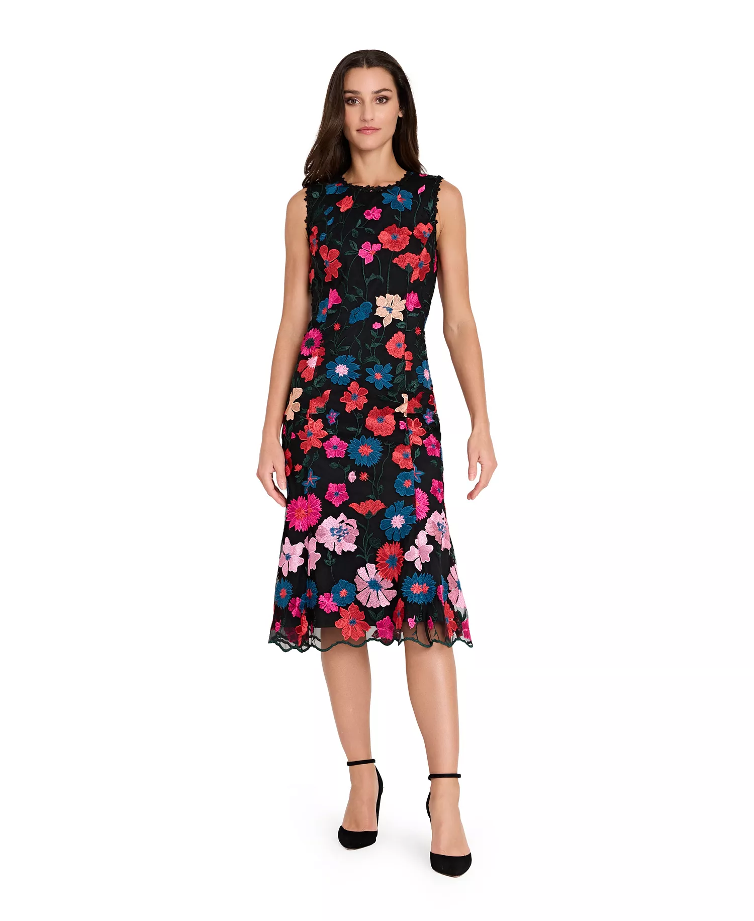 Women's Sleeveless Embroidered Short Mermaid Dress - Multi - 10