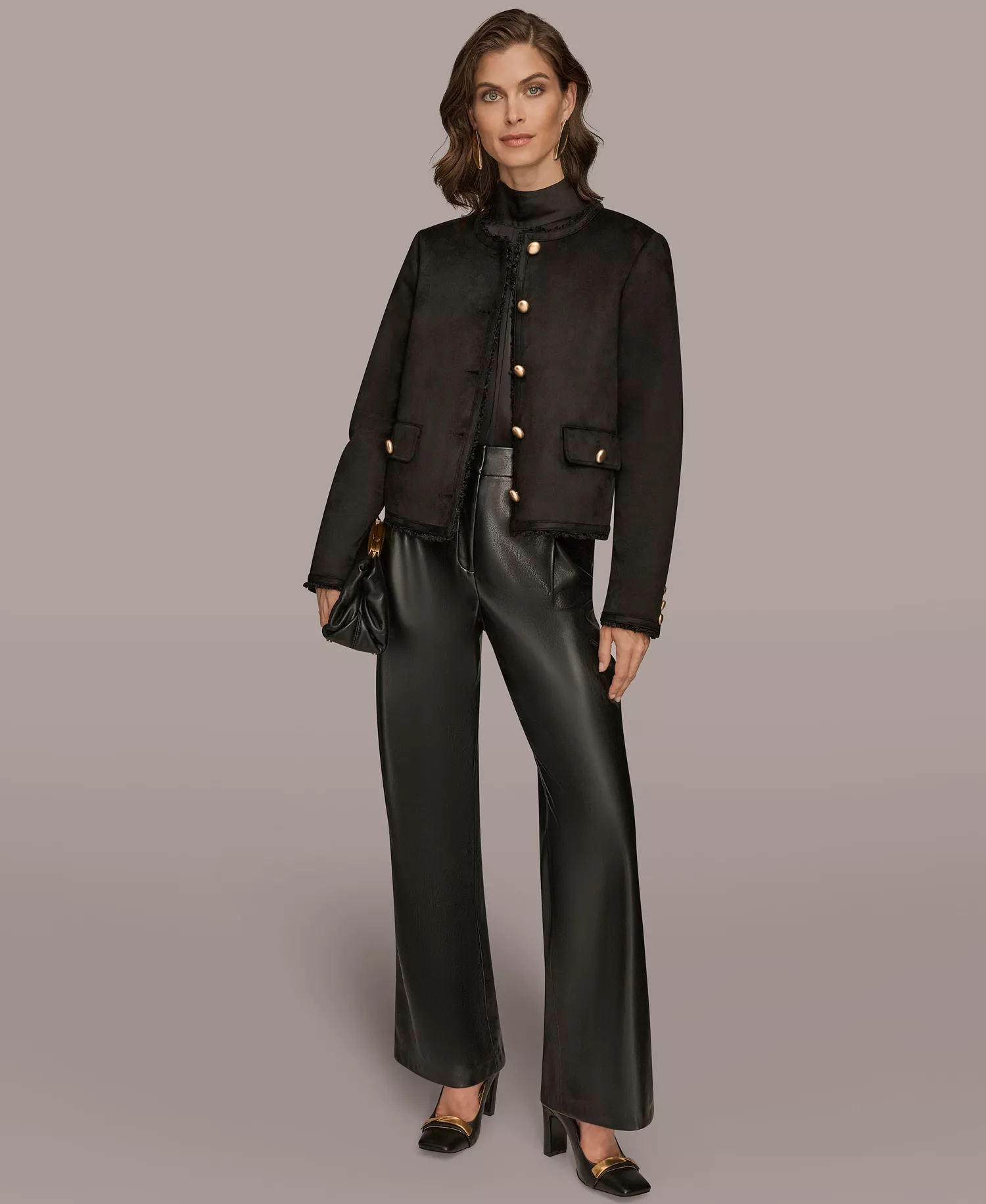 Women's Button Front Boxy Coat - Black - L
