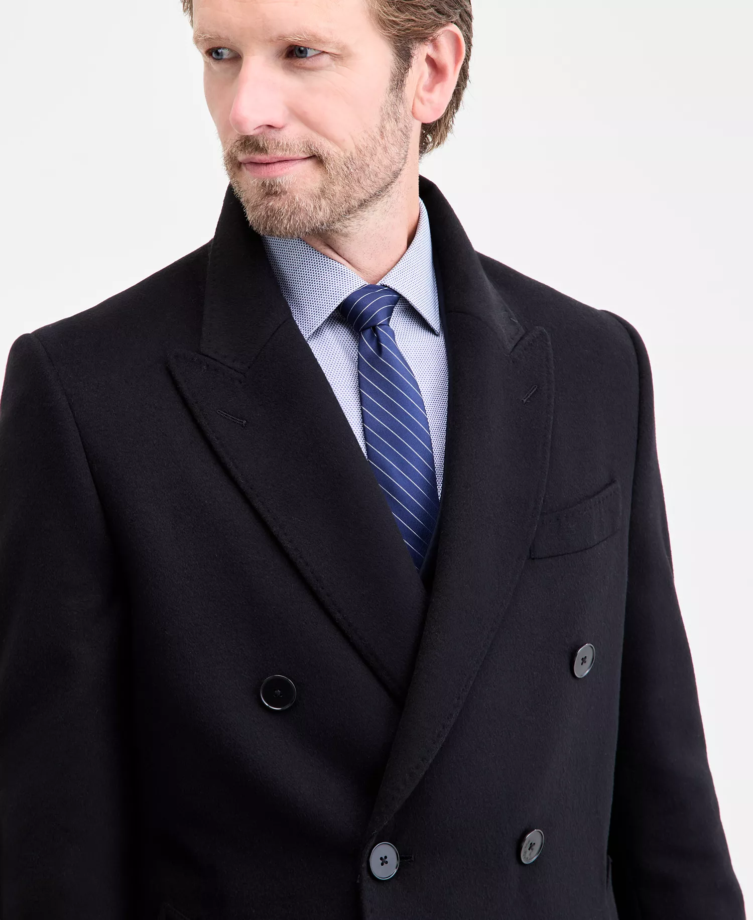 Men's Classic-Fit Wool Blend Overcoat - Black - 36R