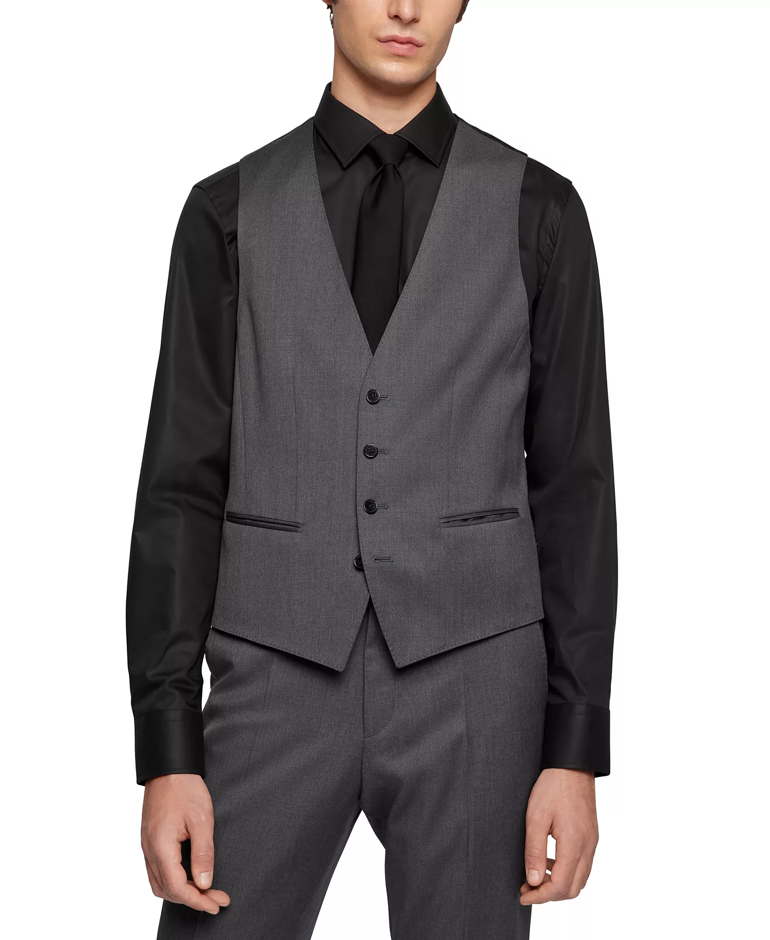 BOSS by Men's Virgin-Wool Serge Slim-Fit Vests - Dark Gray - 36R