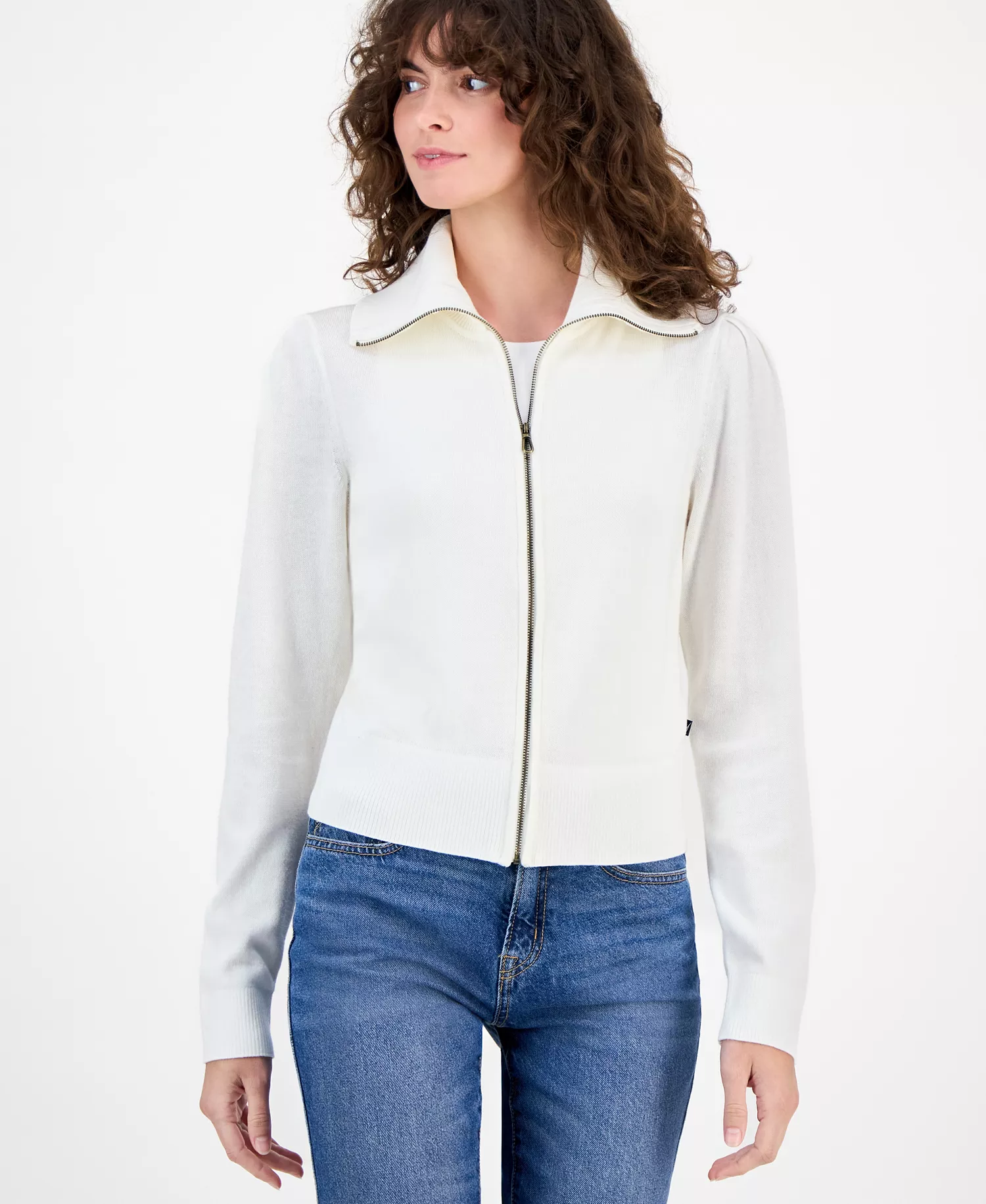 Nautica Women's Cotton Zip-Front Cardigan Sweater - Ivory - L