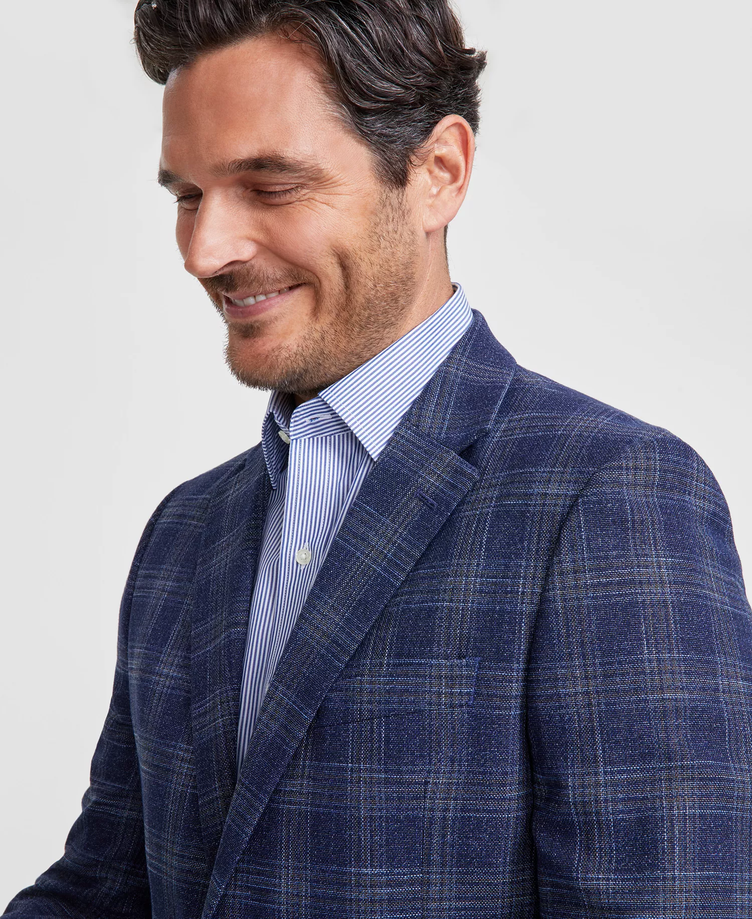 Men's Modern-Fit Stretch Pattern Sport Coat - Blue Windowpane - 36R