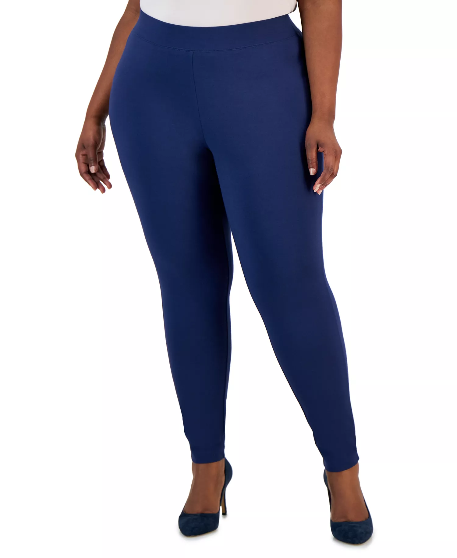 Plus Size Skinny Pull-On Ponte Pants, Created for Macy's - Indigo Sea - 14W