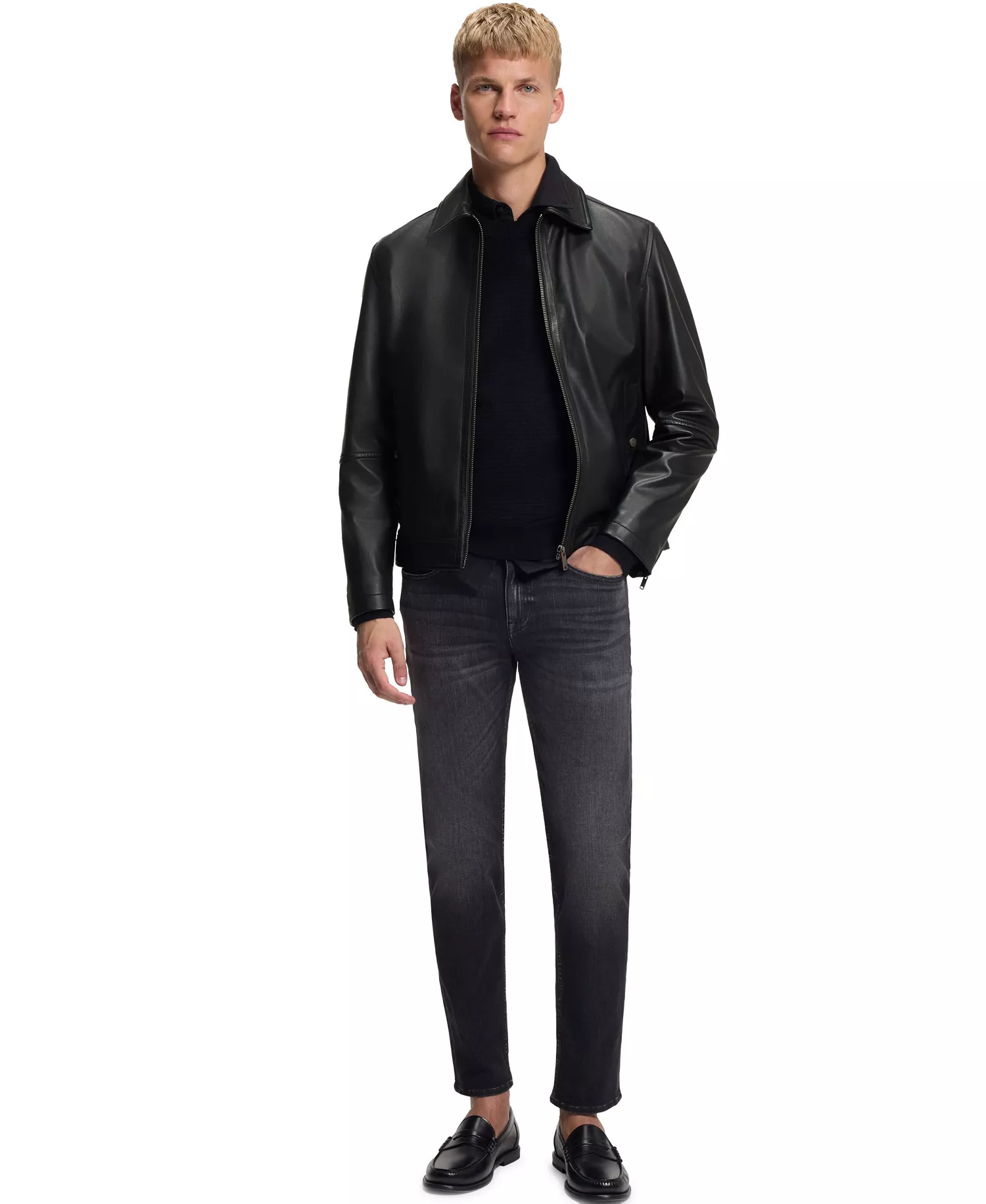 Men's Nappa Leather Regular-Fit Jacket - Black - 38R