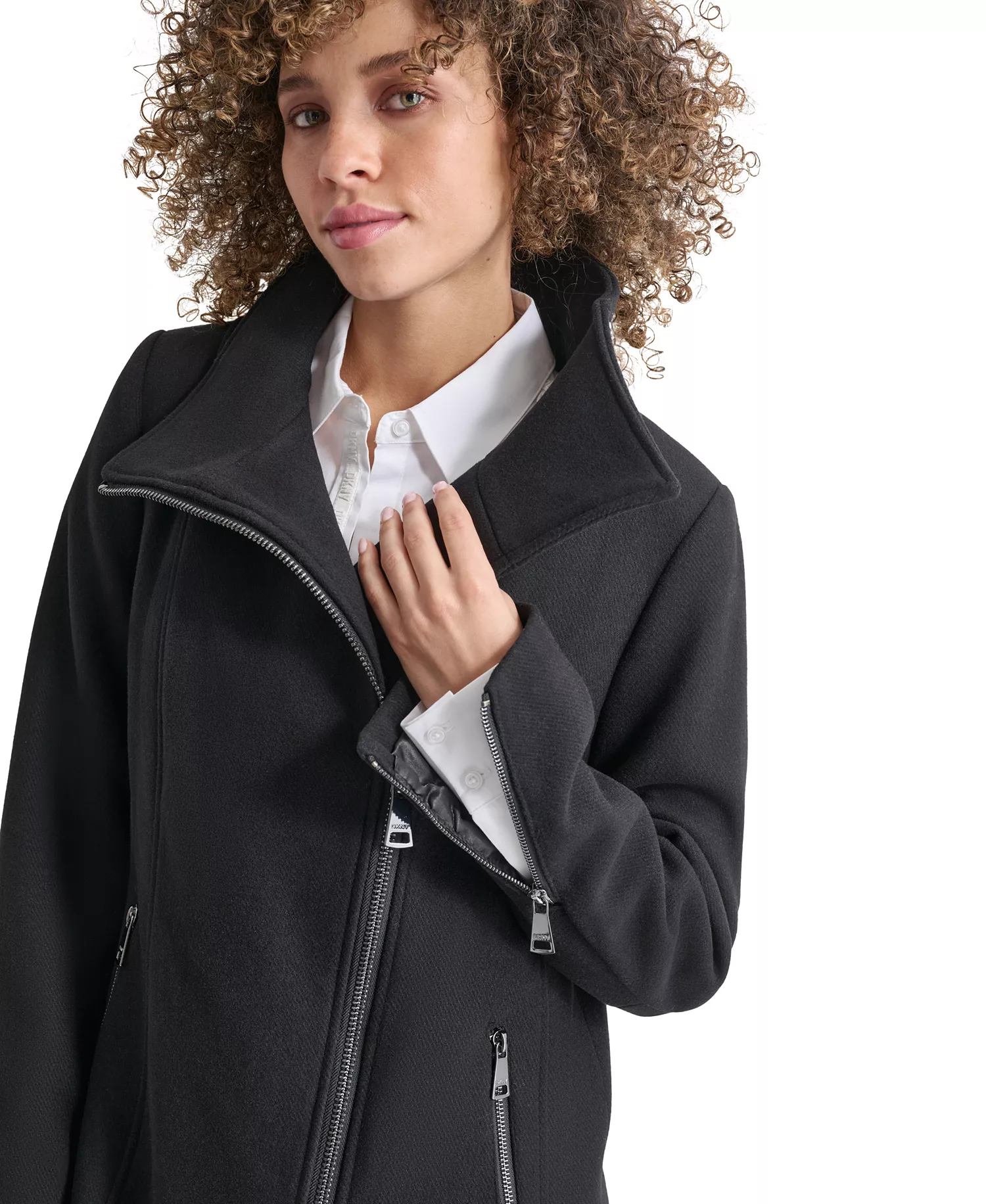 Women's Asymmetrical Zip Coat - Black - L