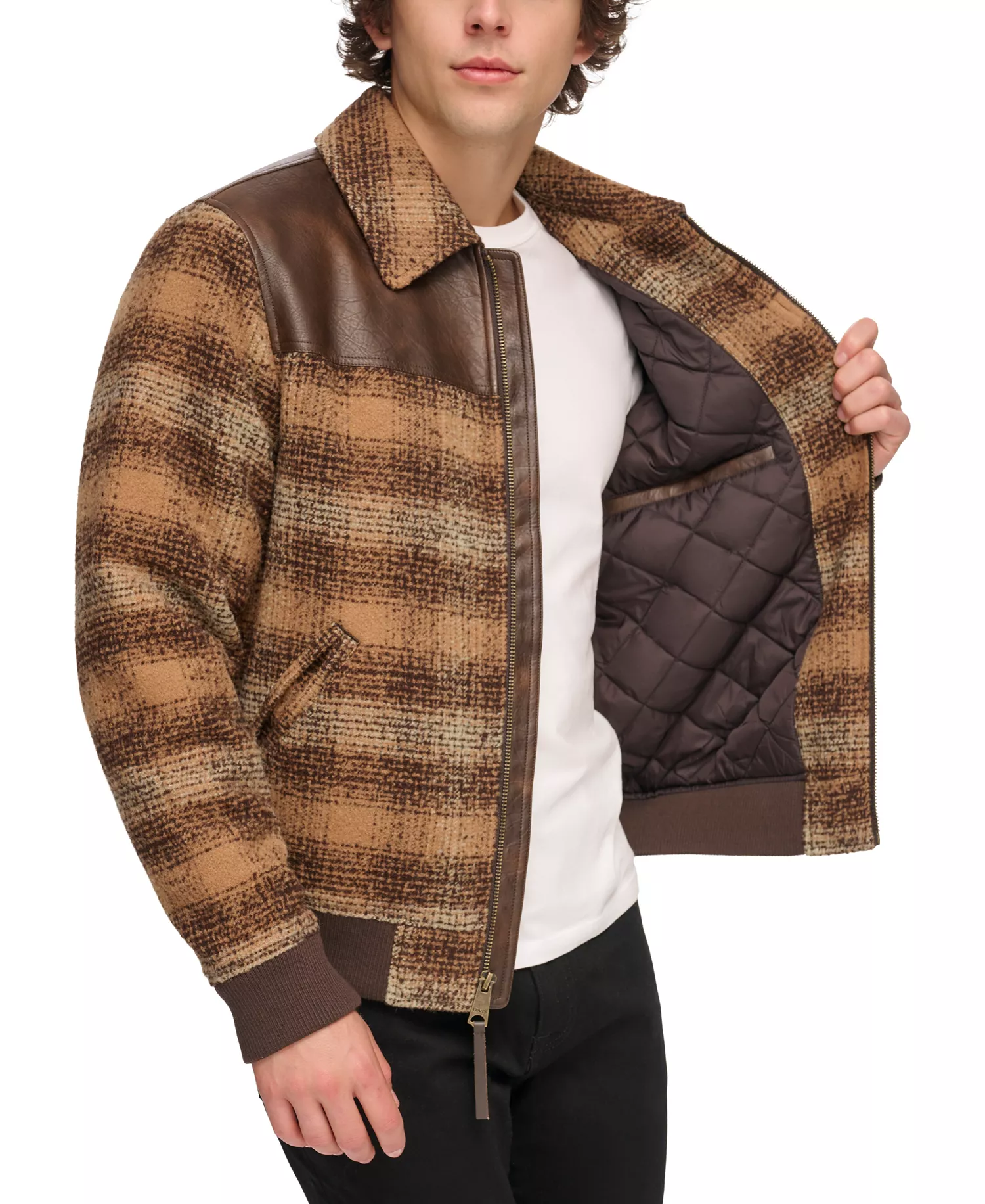 Men's Plaid Bomber Jacket - Brown Multi - 2XL