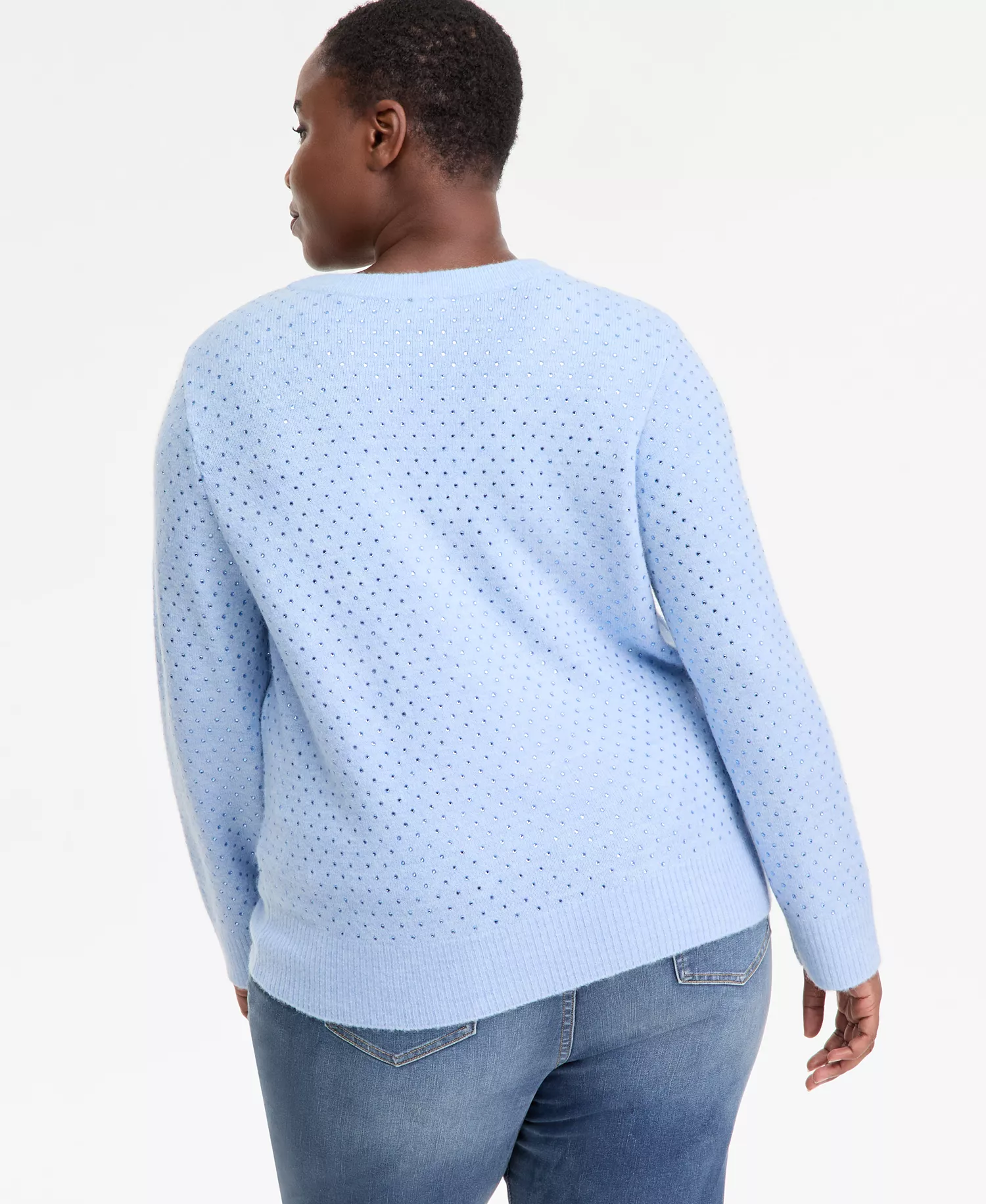 Plus Size Embellished V-Neck Sweater, Macy's Exclusive  - Bright Blue Cmb - 0X