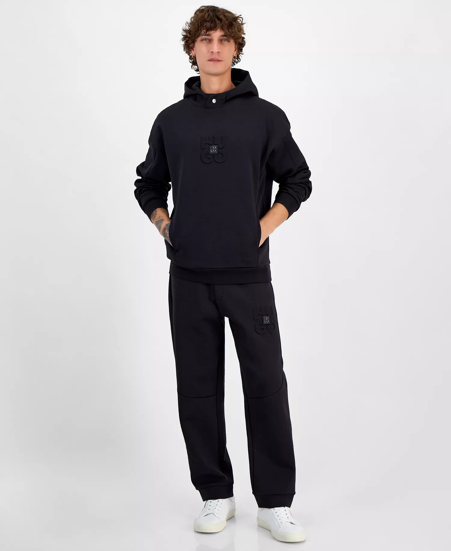 HUGO by Men's Debostaco Relaxed-Fit Logo Hoodie  - Black - L