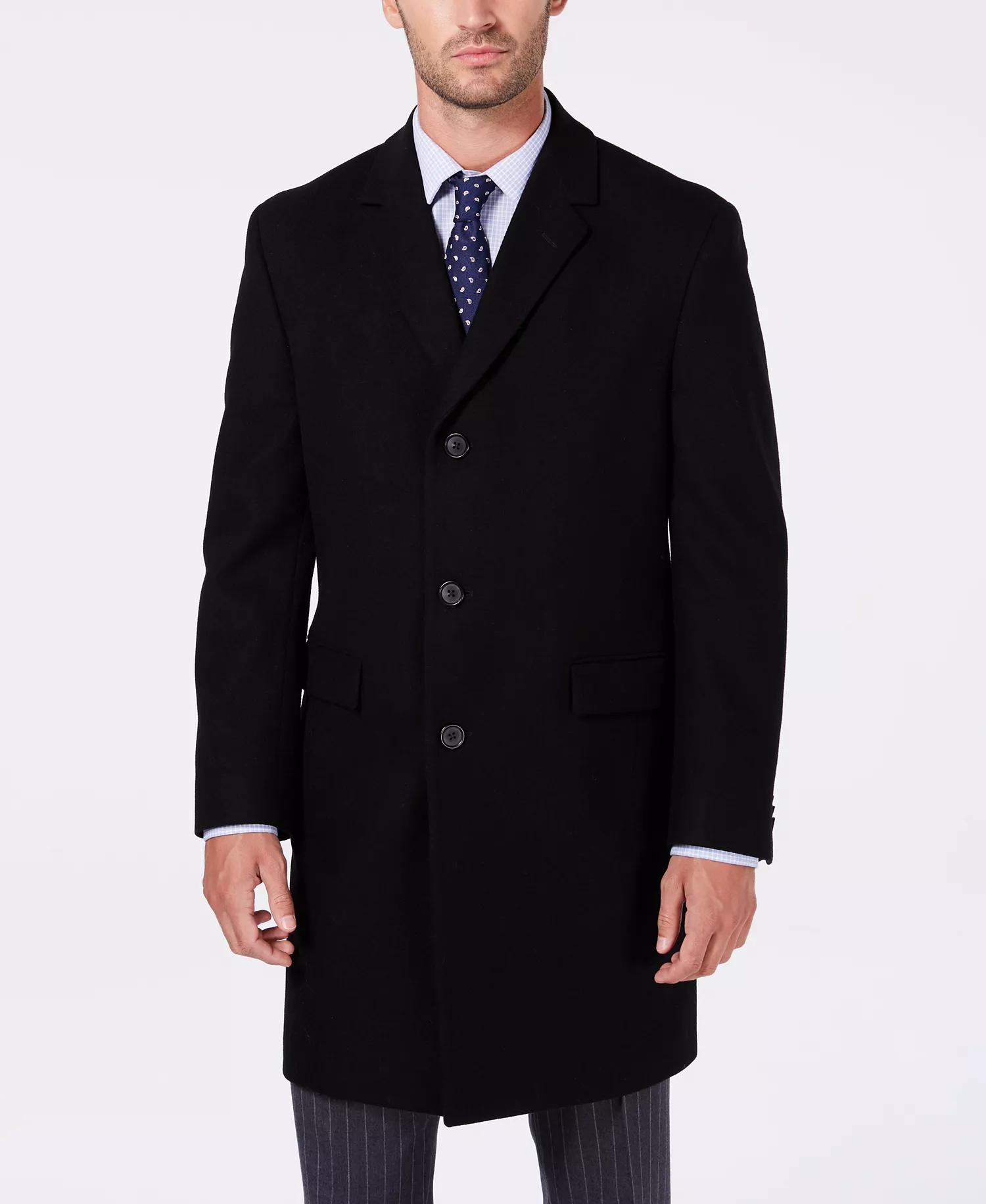 Men's Classic-Fit Batten Overcoat - Black - 36R