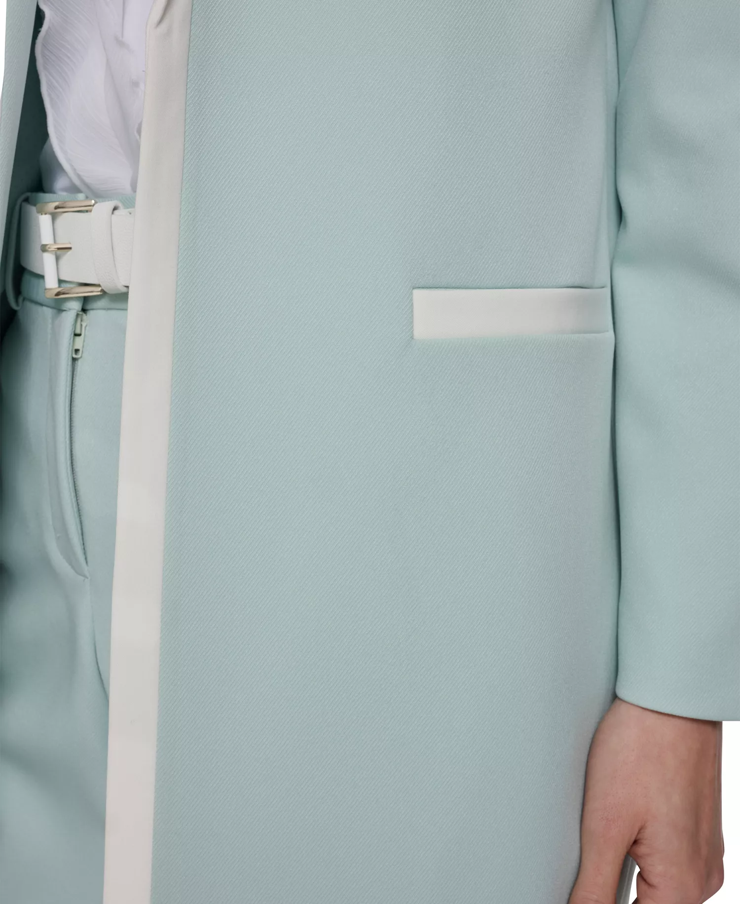 Women's Notch Collar Framed Topper Jacket and Solid Belted Bootcut Trousers - Harbor Gray/Ivory - 0