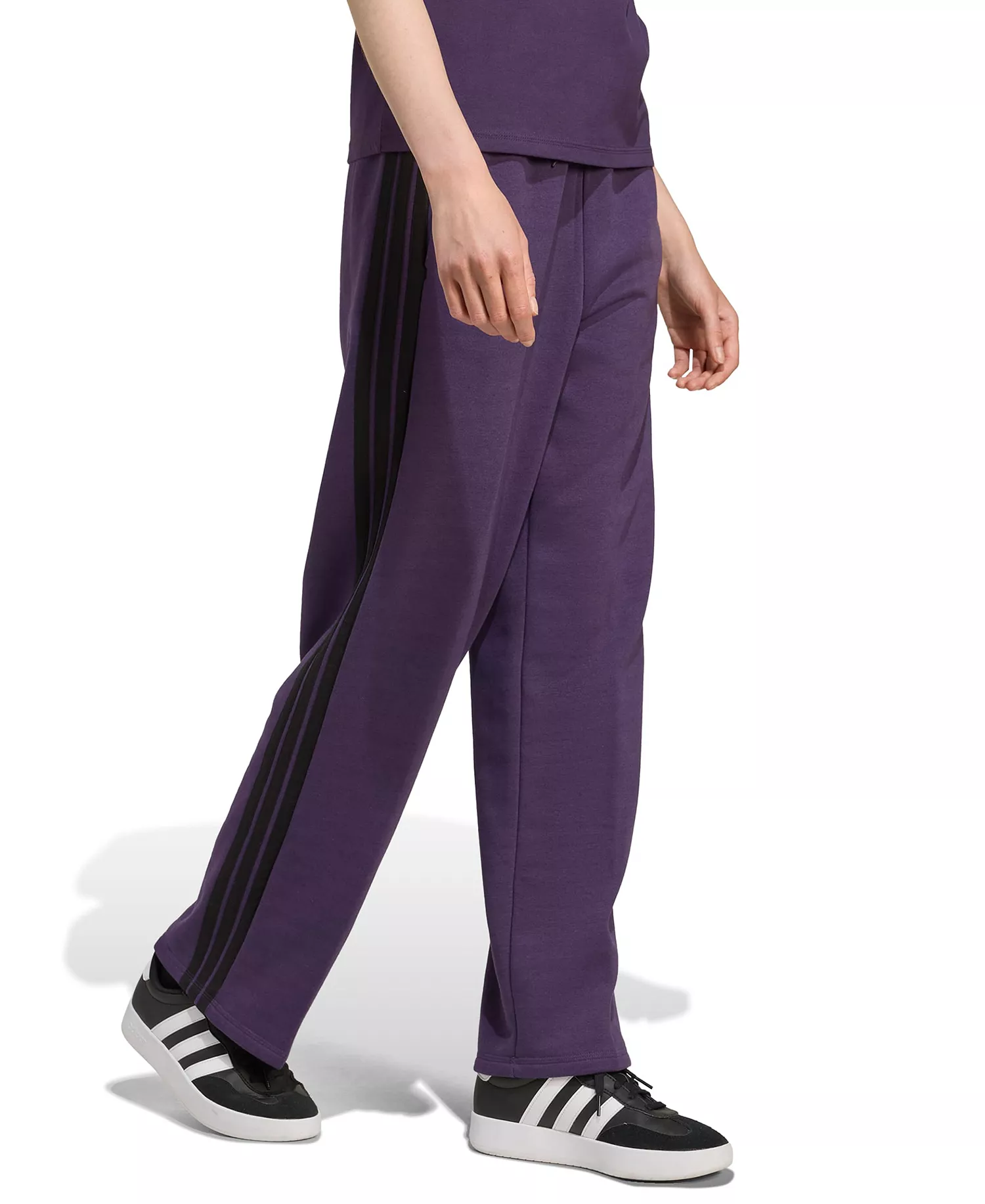 Women's Essentials 3-Stripes Fleece Slim Pants - Aurora Plum/black - L
