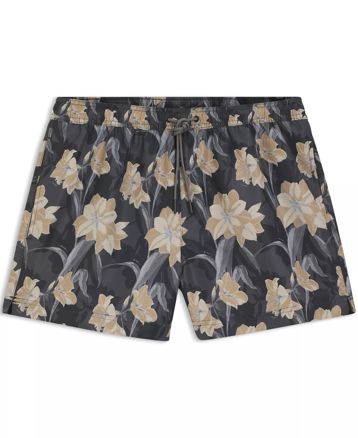 Men's Logo Detail Floral-Print Swim Shorts - Black - L