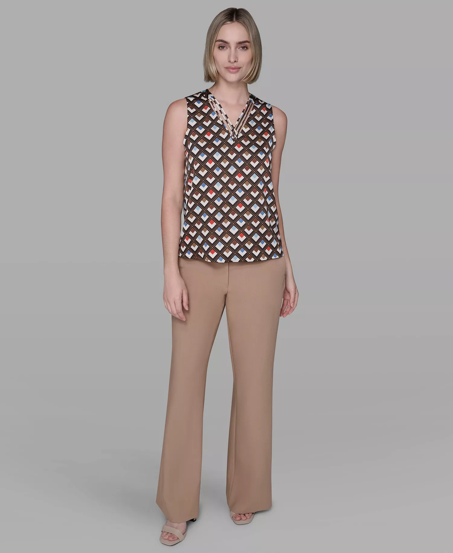 Women's Printed Sleeveless Top - Black Multi - L