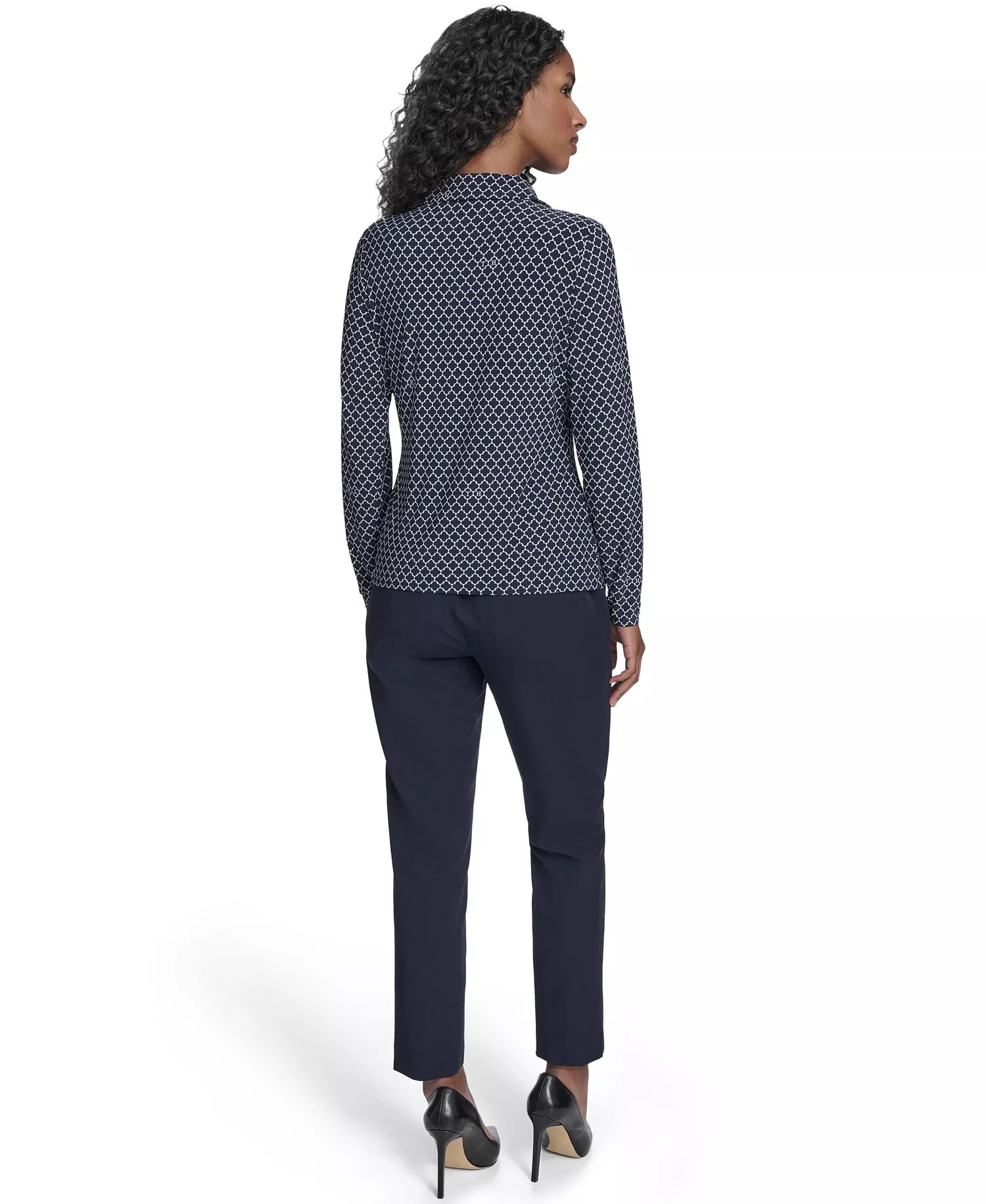 Women's Long Sleeve Clover Button-Up Top - Midnight/ Whitecap - L