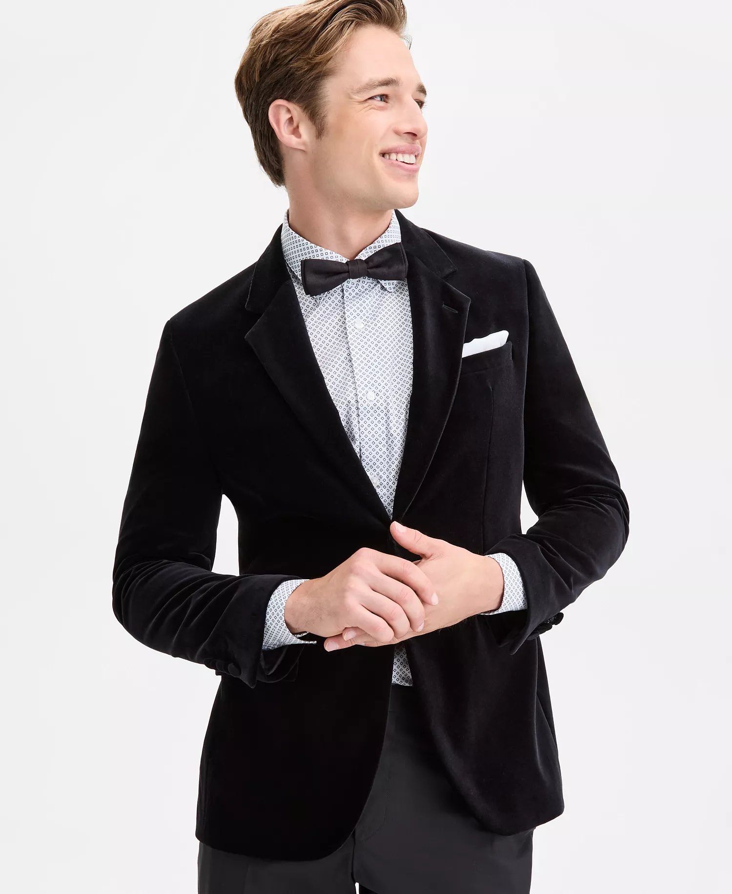 Men's Slim-Fit Solid Velvet Sport Coat - Black - 36R