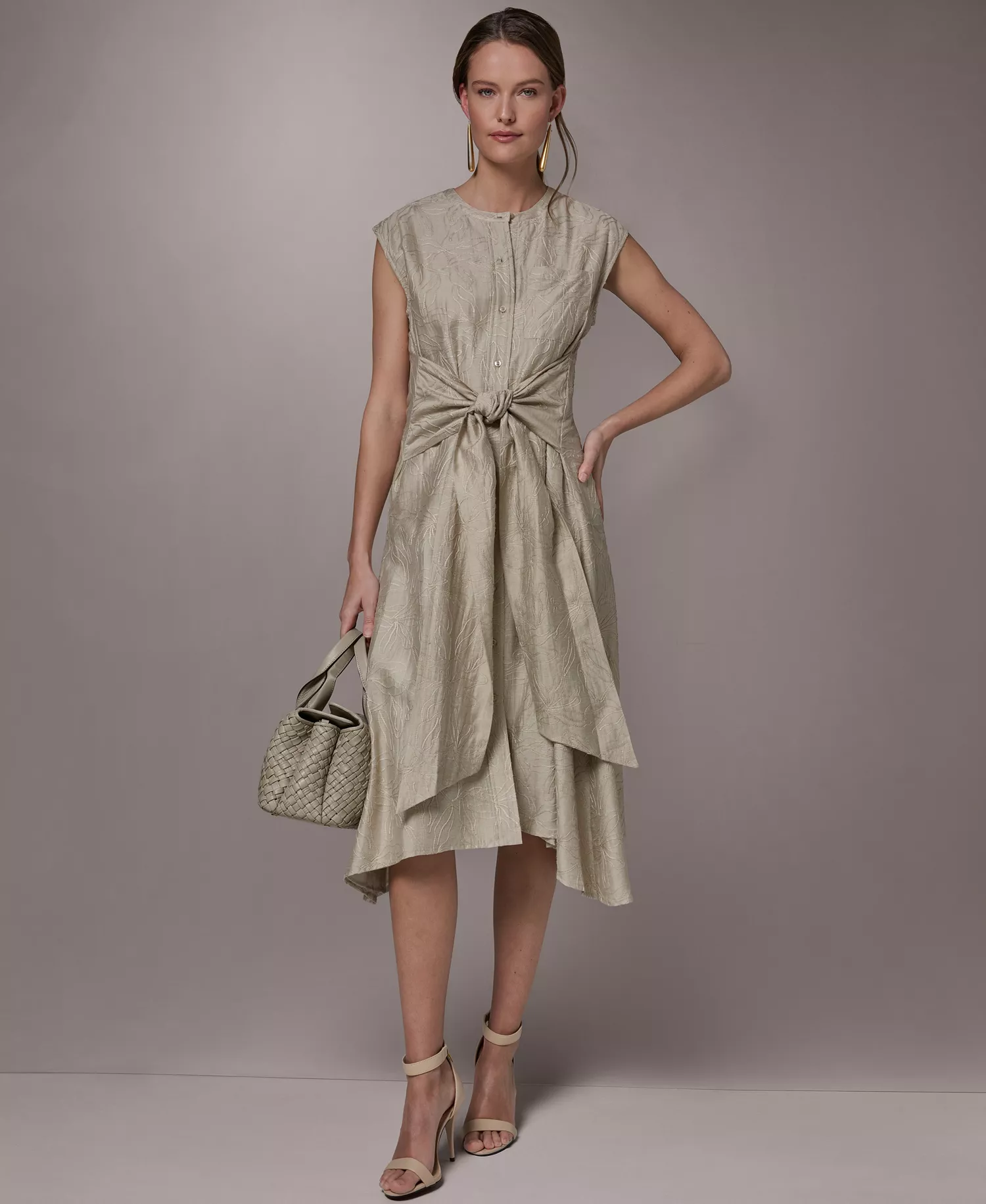 Women's Embroidered Belted Dress - Tuscan Grey - L
