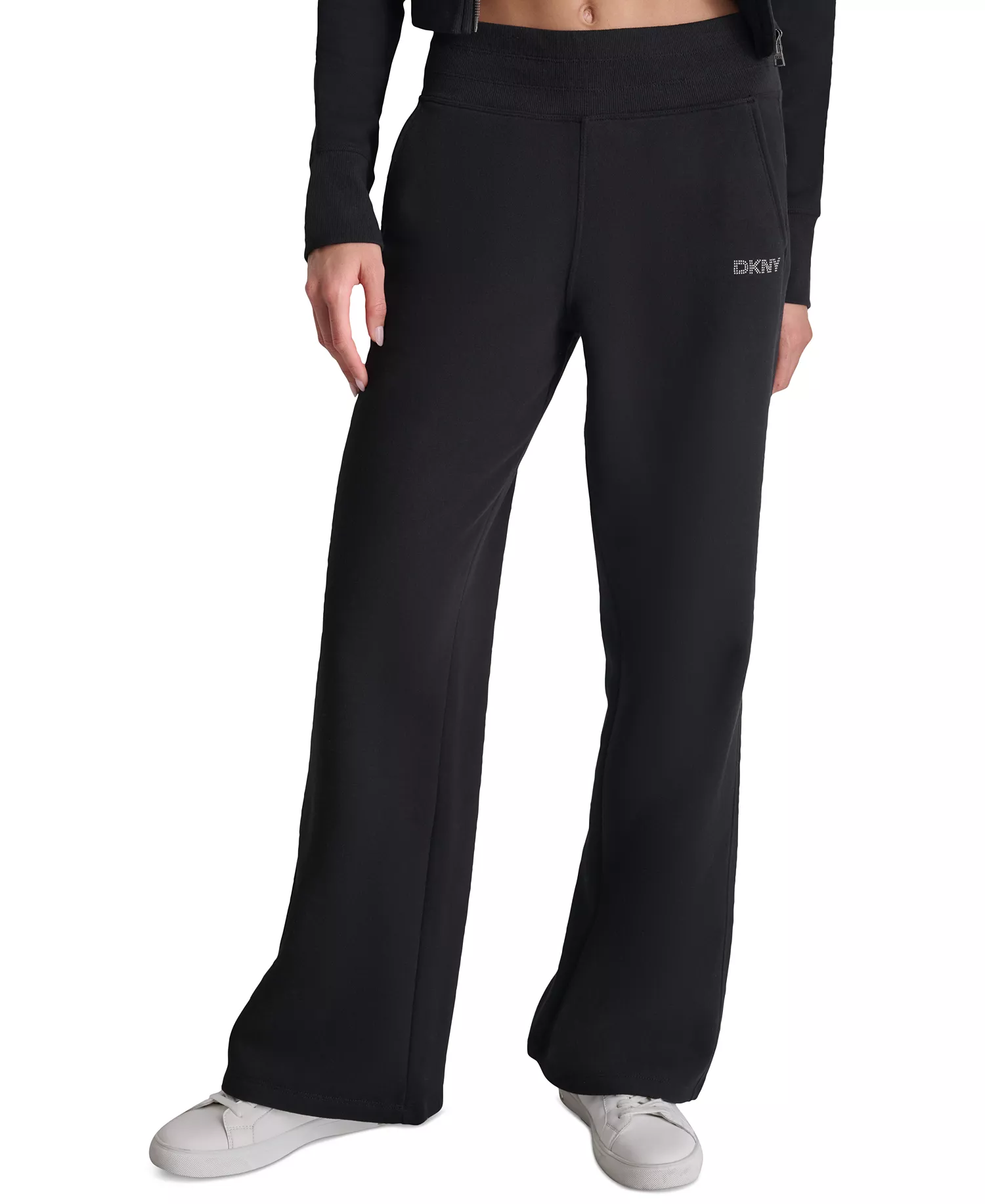 Women's Studded-Logo Wide-Leg Pants - Black - L