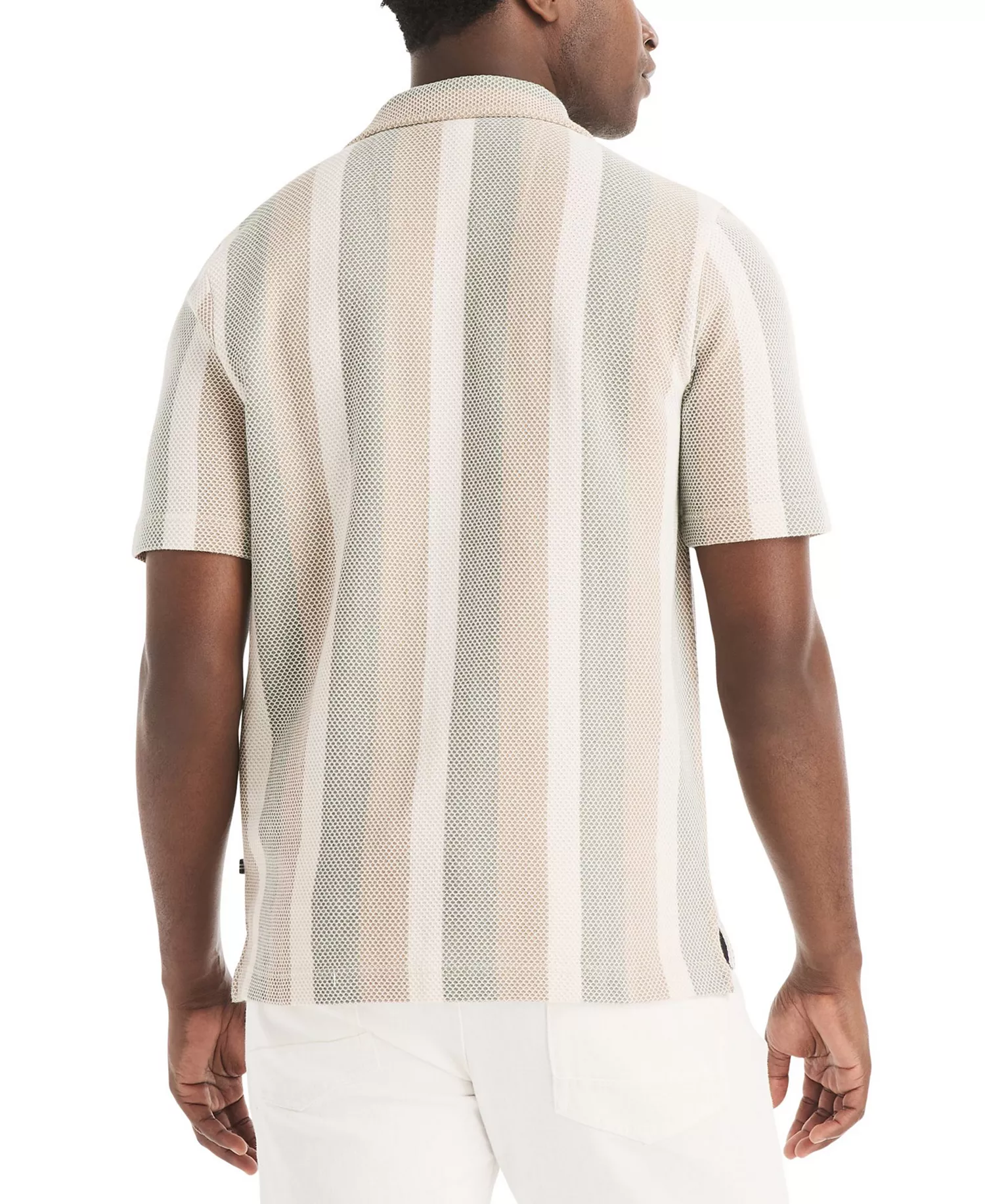 Men's Short-Sleeve Textured Stripe Polo Shirt - Natural - L