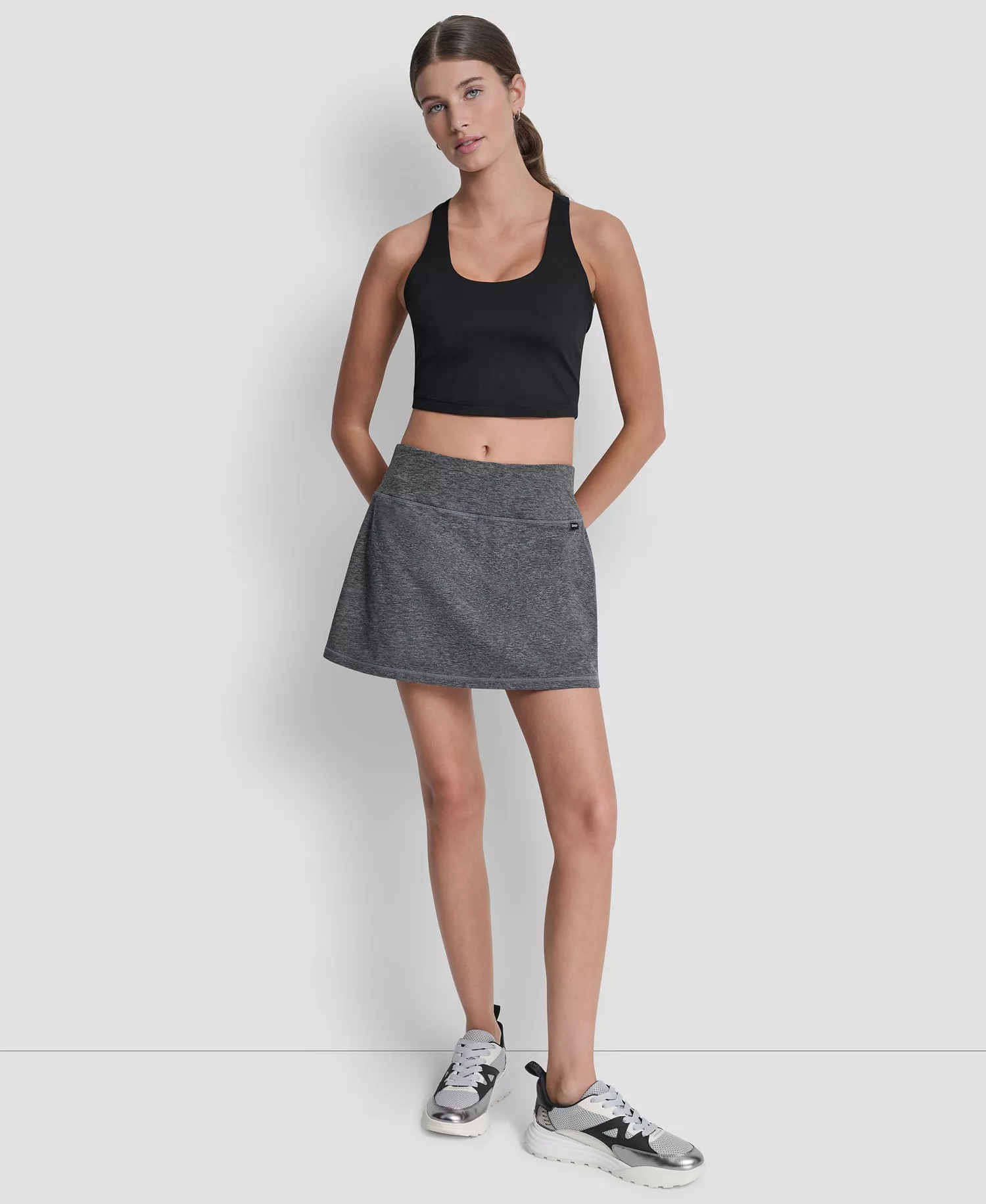 Women's Space-Dye Pull-On Bike Skort - Black Spacedye - L