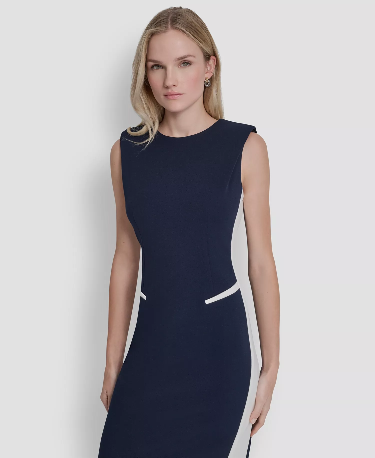 Petite Sleeveless Color-Block Sheath Dress - Spring Navy/White - 0P