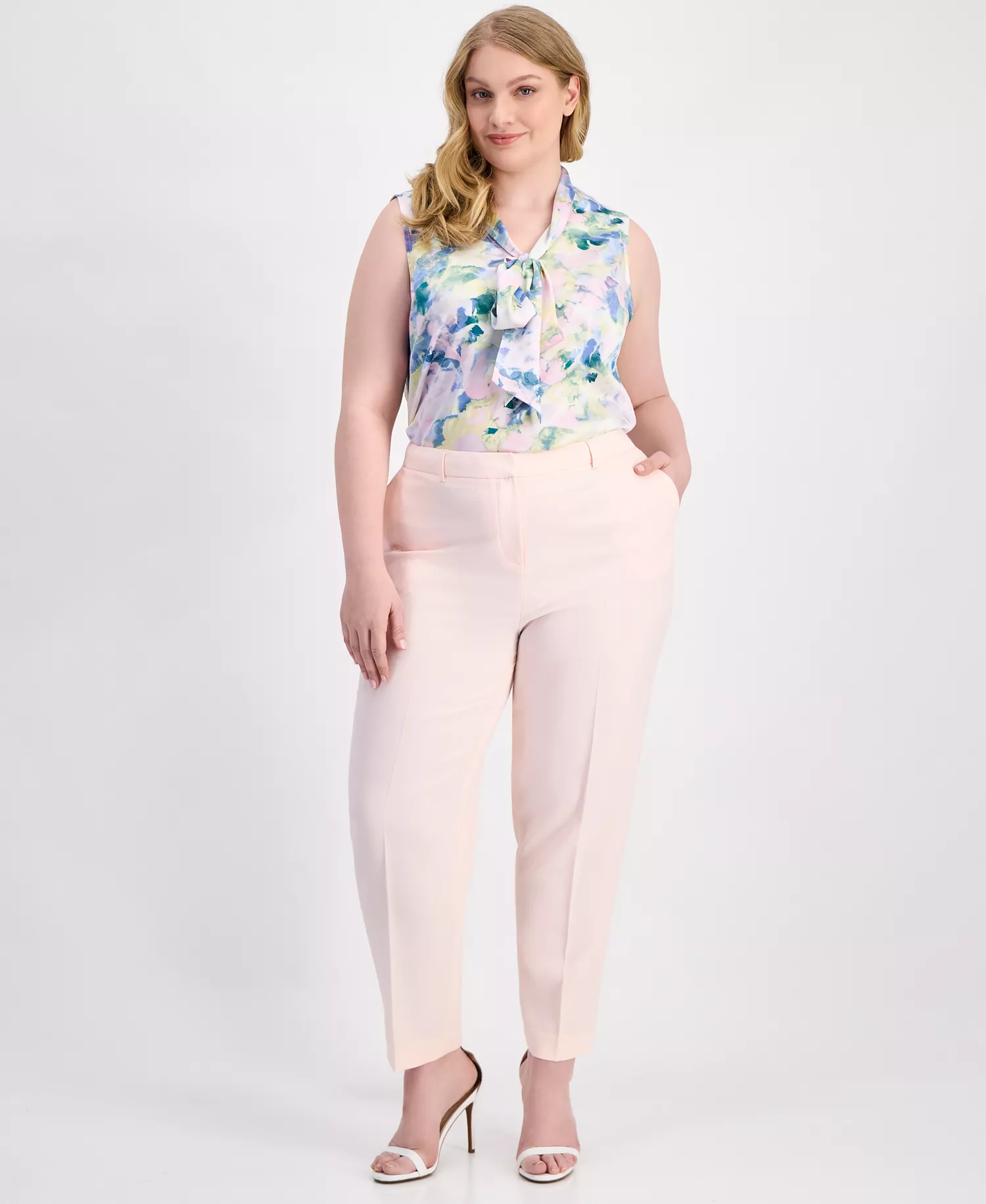 Plus Size Classic Press-Pleat Straight-Leg Pants  - Tea Rose - 14W