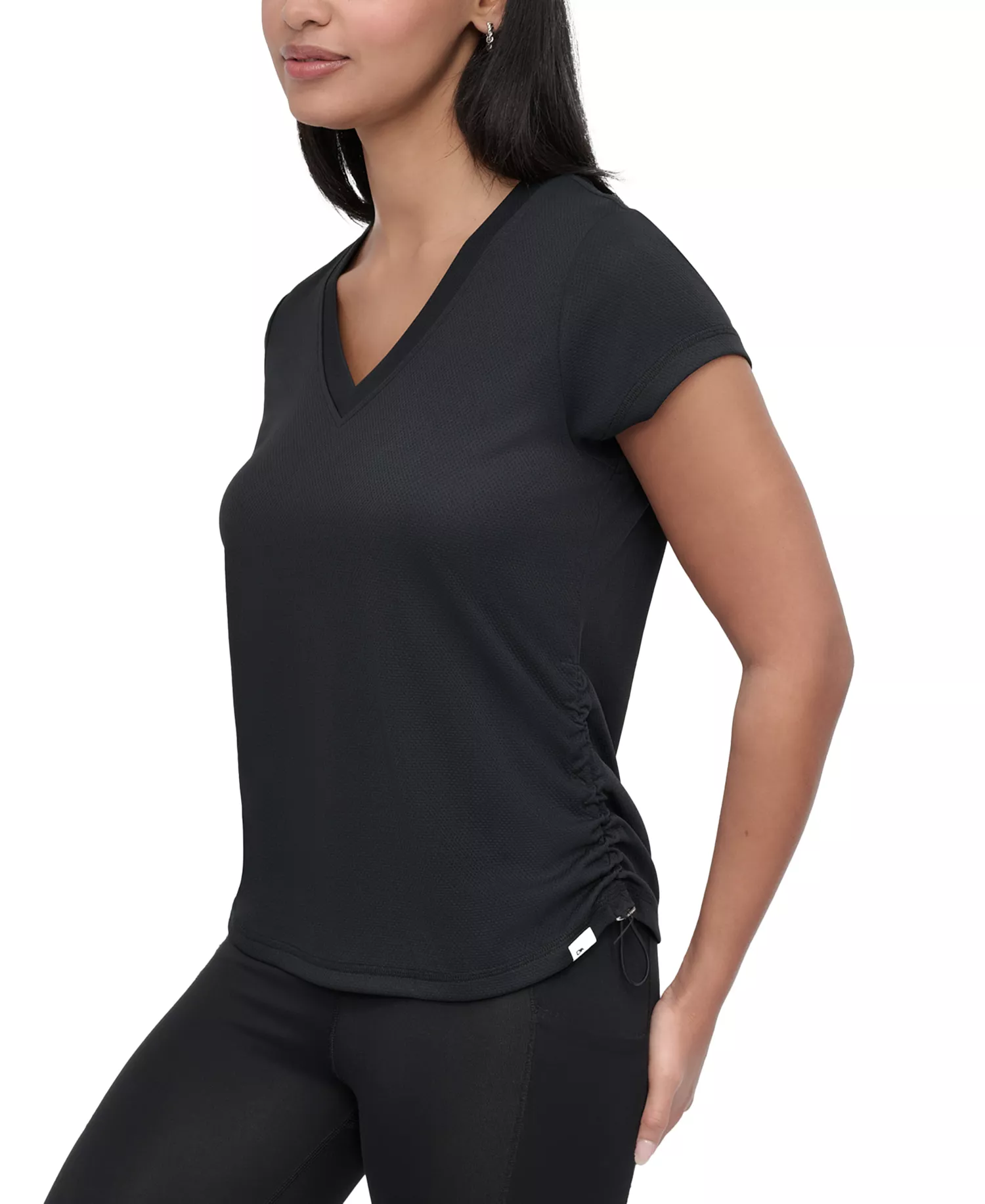 Sport Women's Crewneck Short-Sleeve Side-Ruched Top - Black - L