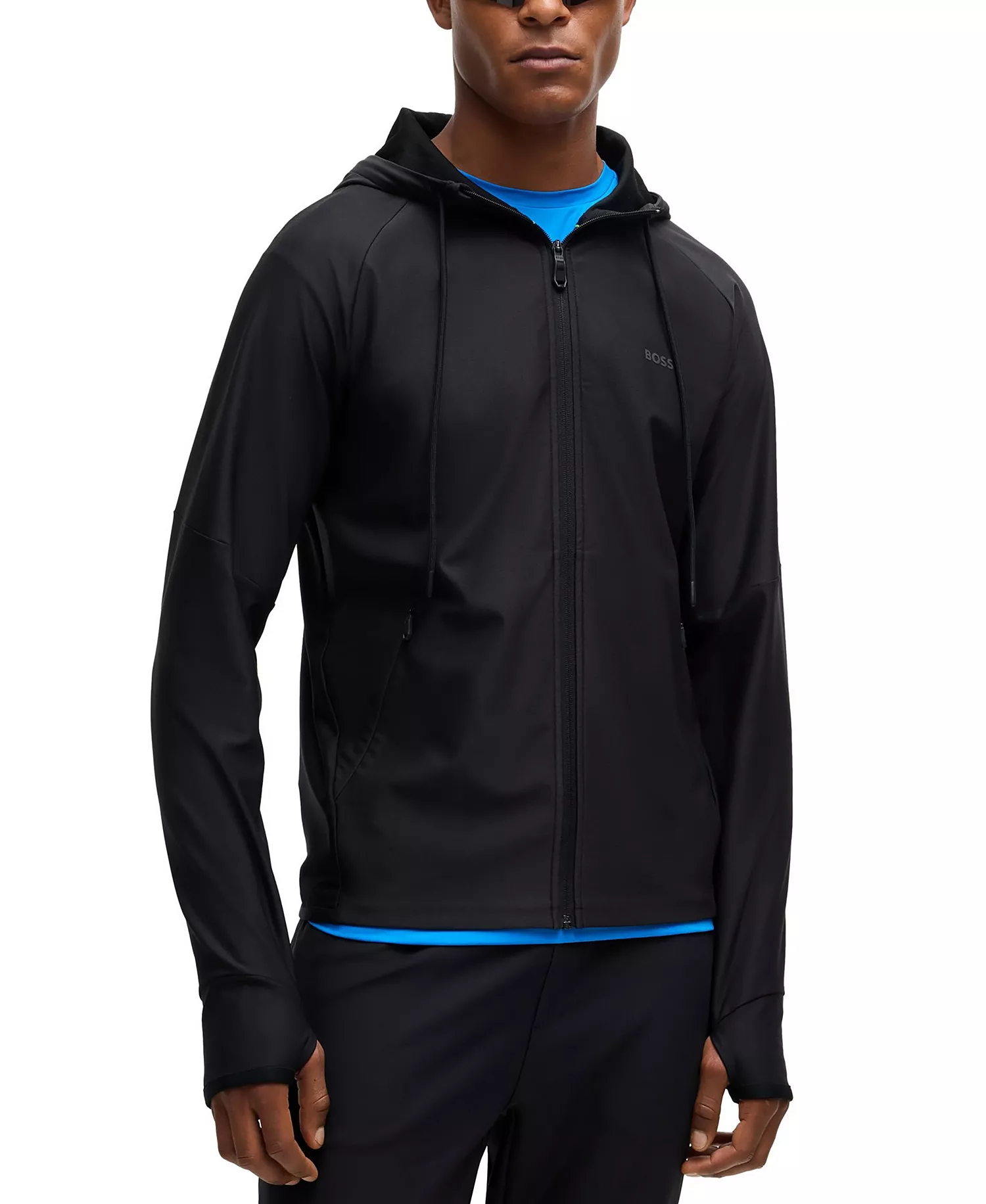 Men's Logo Detail Active-Stretch Zip-Up Hoodie - Black - 2XL