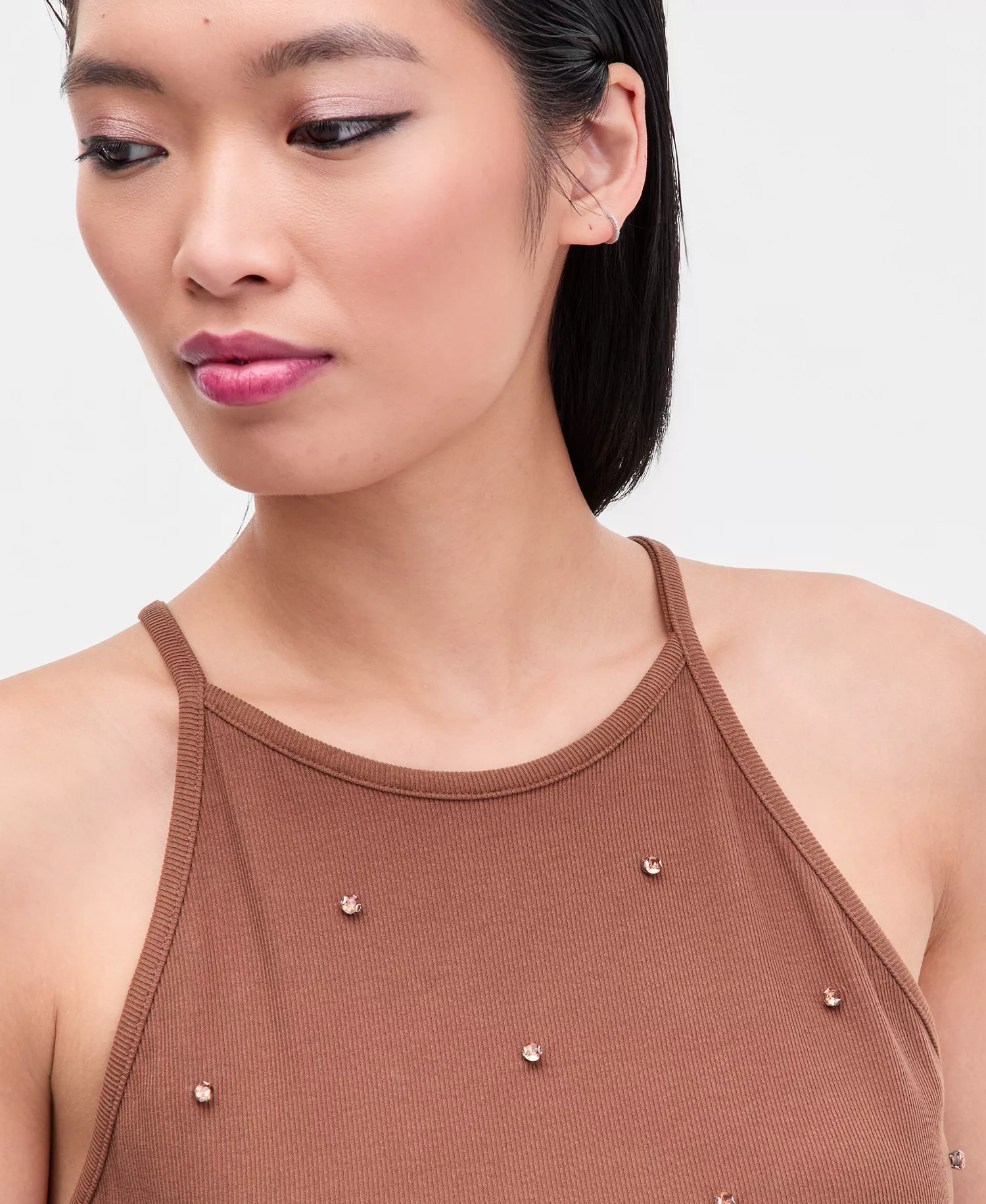 Women's Crystal Embellished Halter Tank Top, Macy's Exclusive - Bison - L