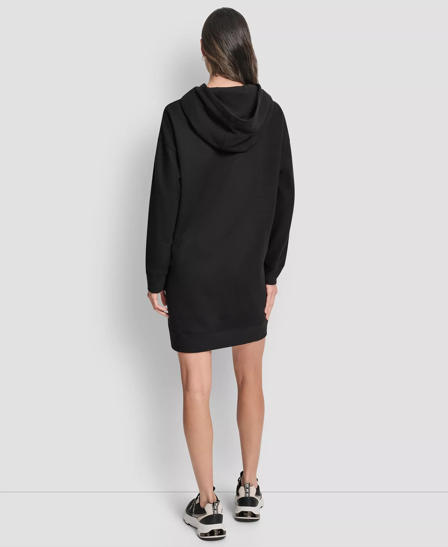 Women's Exploded Rhinestone Varsity Logo Hoodie Sneaker Dress - Black - M