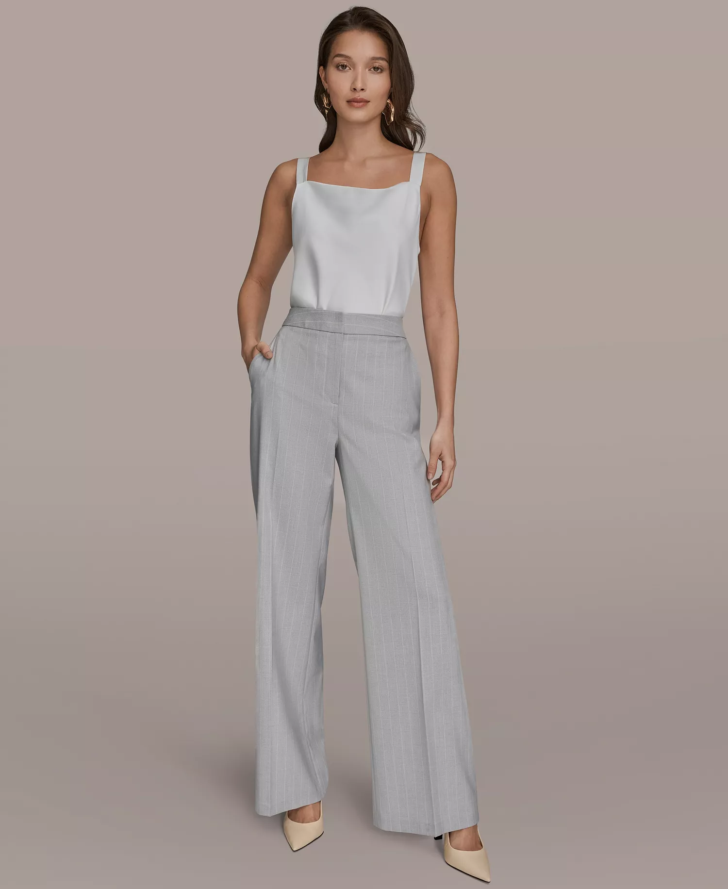 Women's Pinstripe Sleeveless Vest and Wide-Leg Pants - Vapor Multi - 0