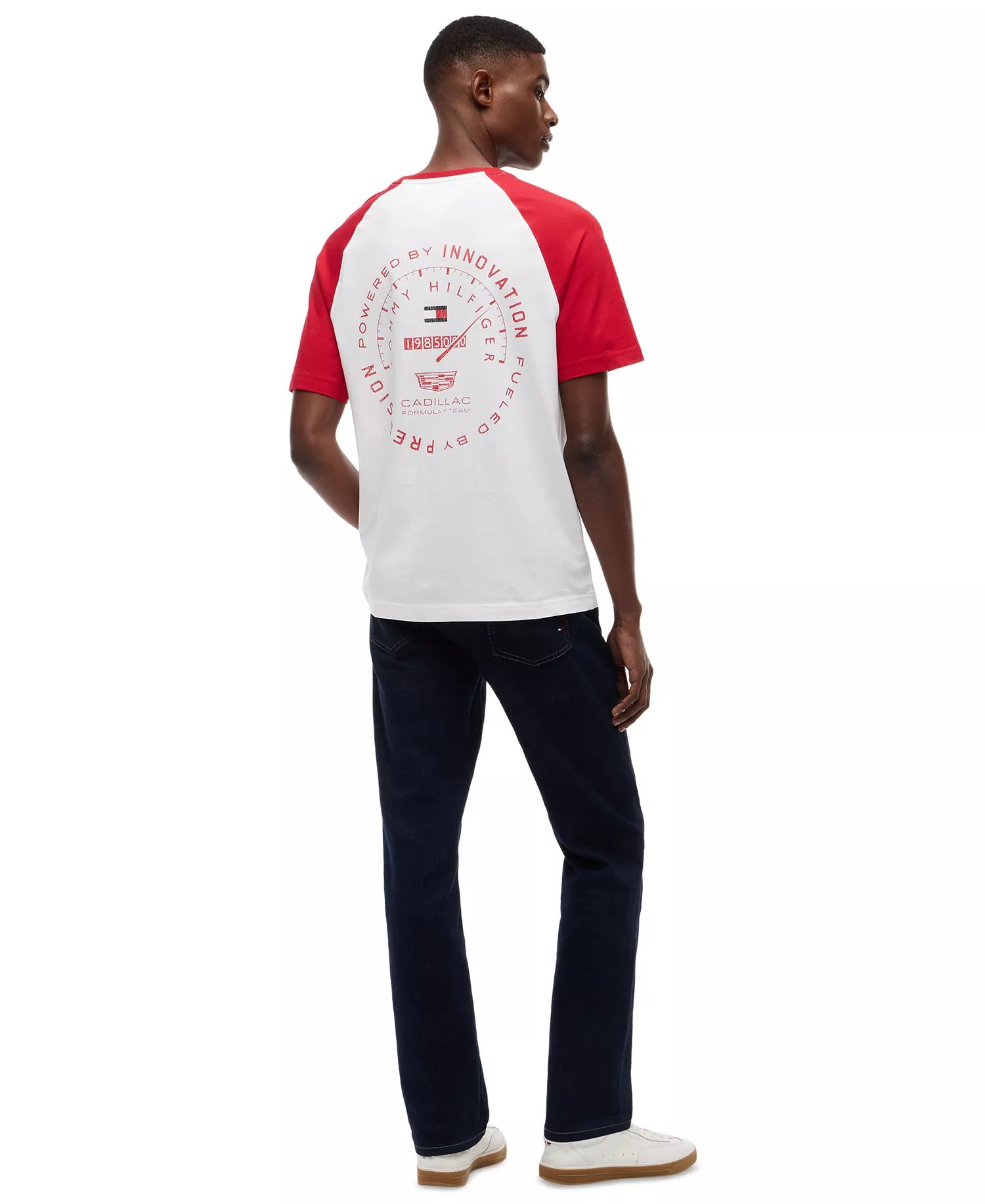 x Cadillac F1® Men's Varsity Raglan T-Shirt - White / Red - L