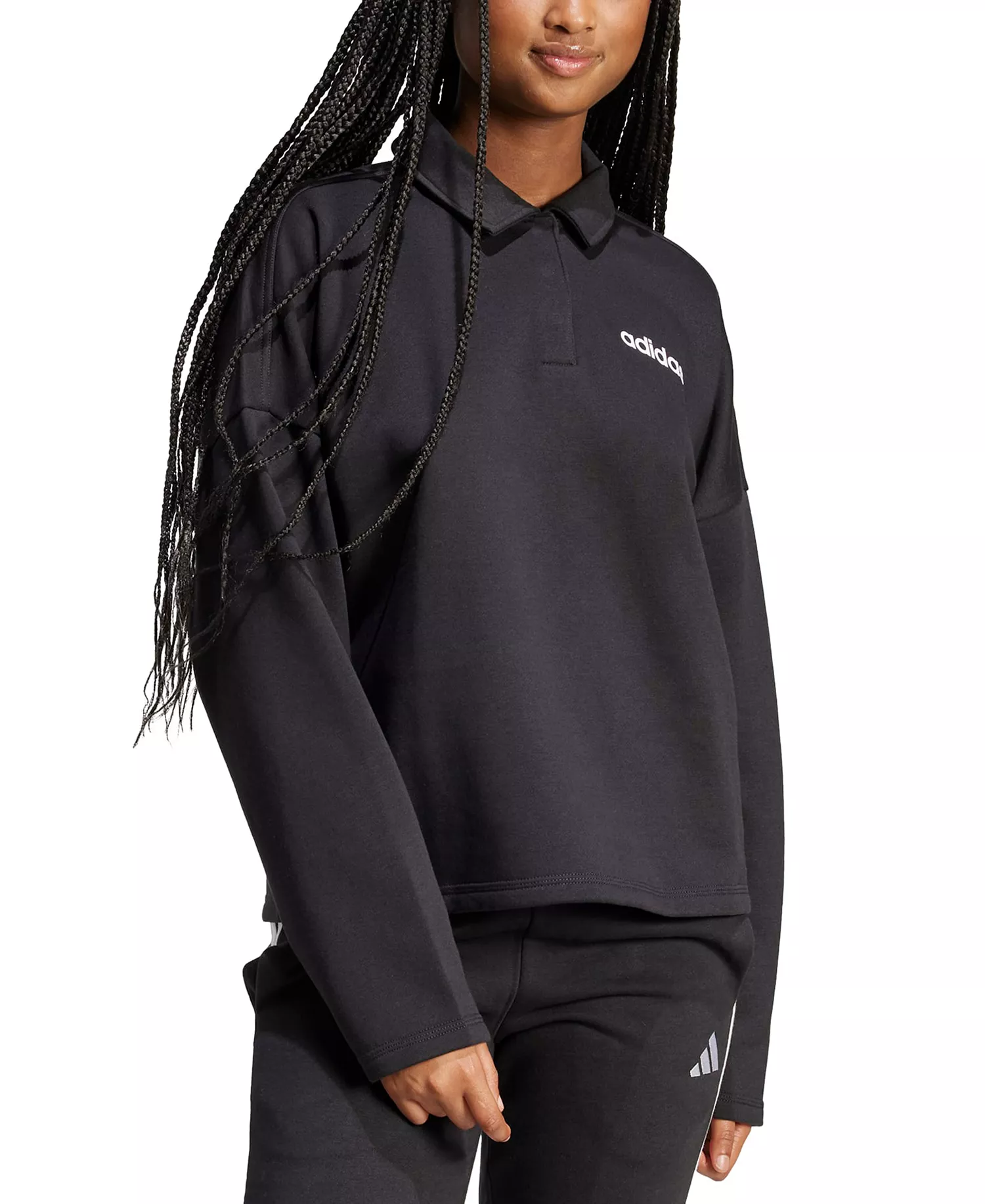 Women's Essentials Linear Fleece Polo Sweatshirt - Black/white - 2XL